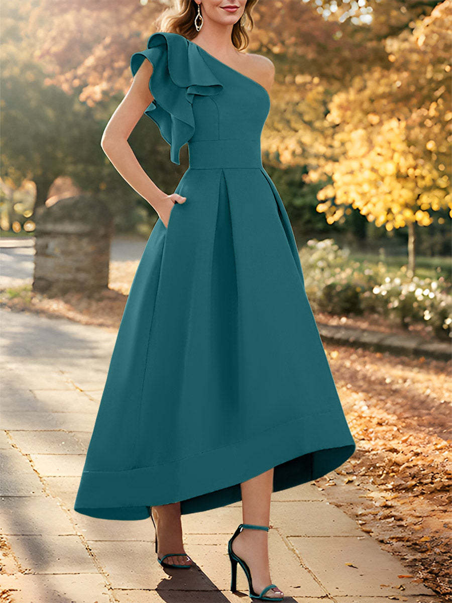 One-Shoulder Asymmetrical A-Line Princess Dress for the Mother of the Bride Sleeveless with Ruffles