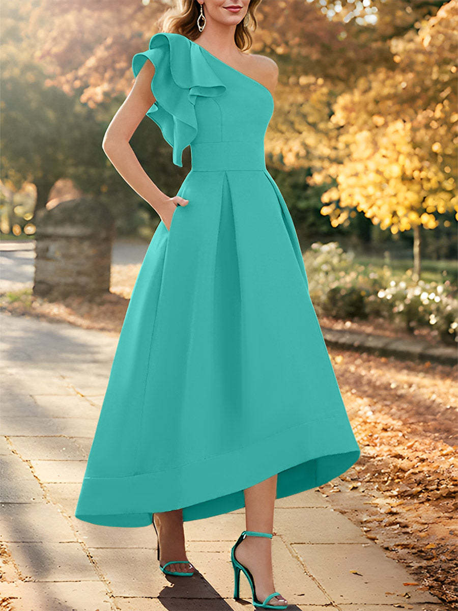 One-Shoulder Asymmetrical A-Line Princess Dress for the Mother of the Bride Sleeveless with Ruffles