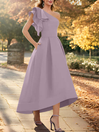 One-Shoulder Asymmetrical A-Line Princess Dress for the Mother of the Bride Sleeveless with Ruffles