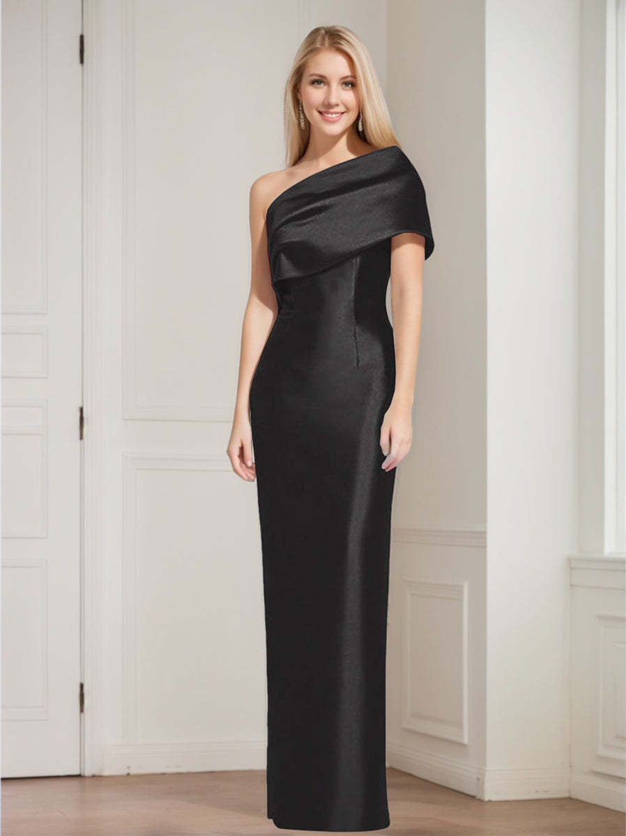 One-Shoulder Sleeveless Floor-Length Sheath/Column Mother of the Bride Dress with Bowknot