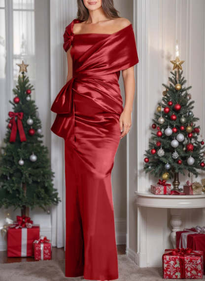 Off-the-Shoulder Floor-Length Sheath/Column Gown for the Mother of the Bride