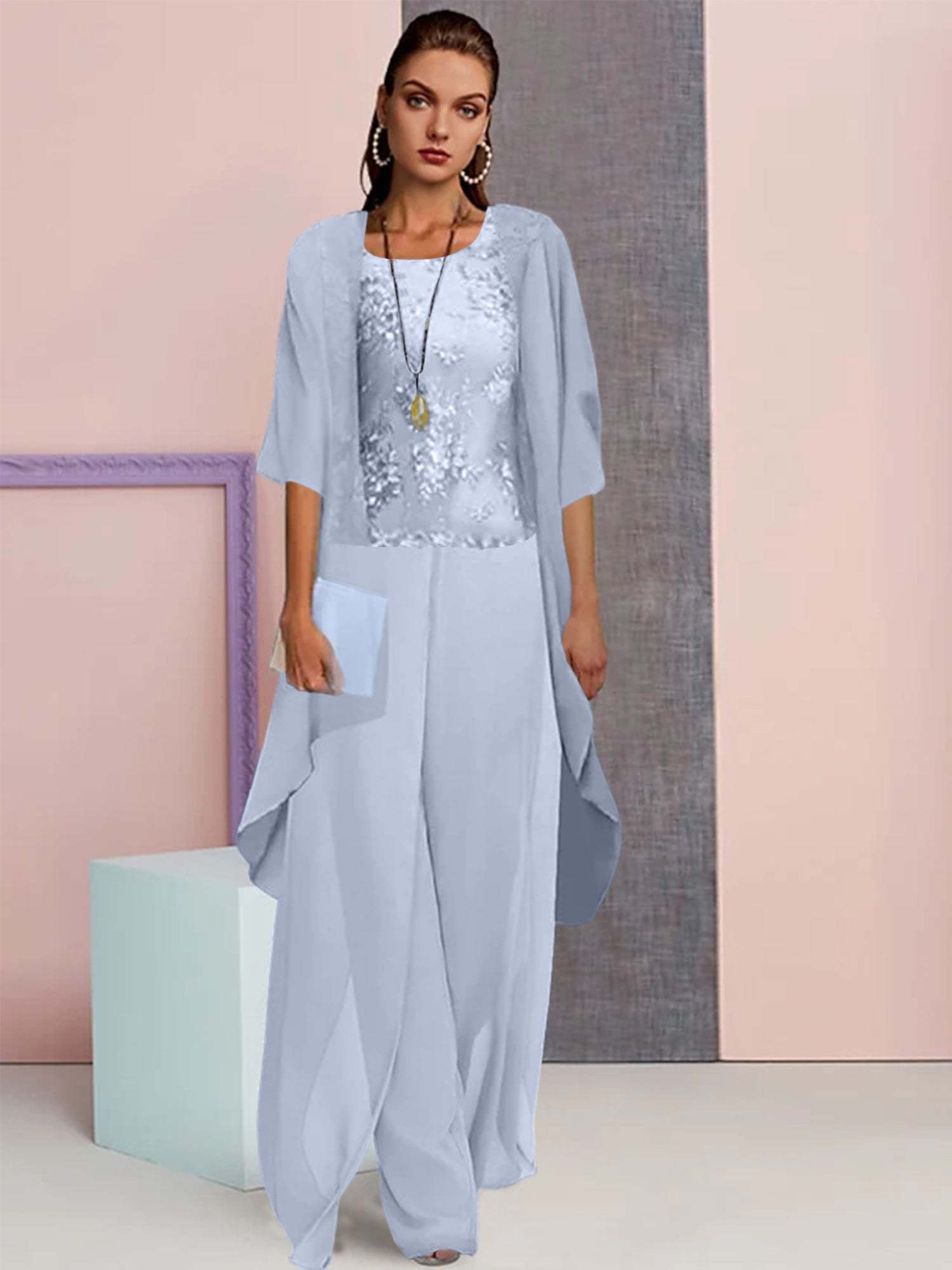 Elegant Mother of the Bride Jacket and Pantsuits in Chiffon