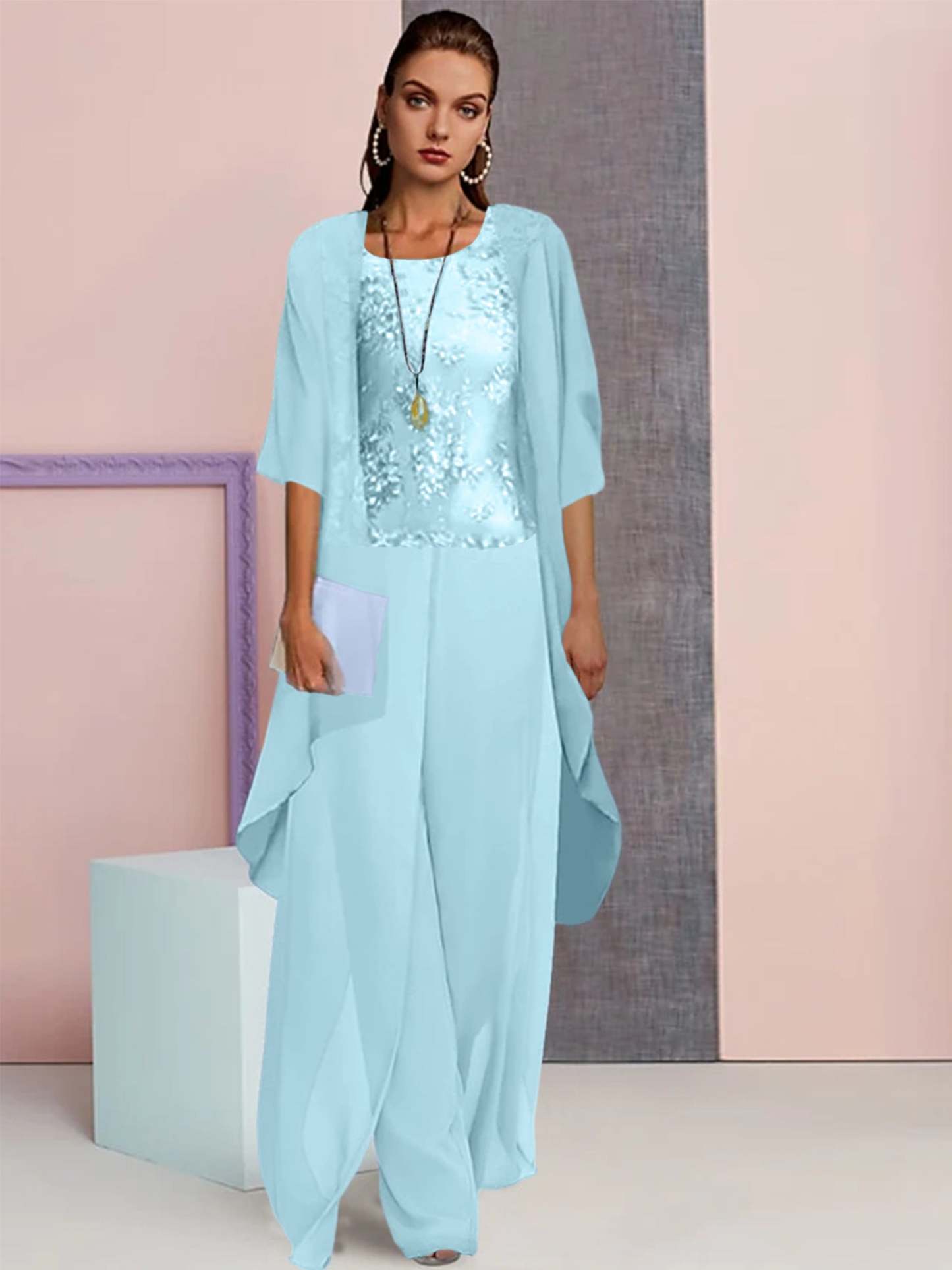 Elegant Mother of the Bride Jacket and Pantsuits in Chiffon