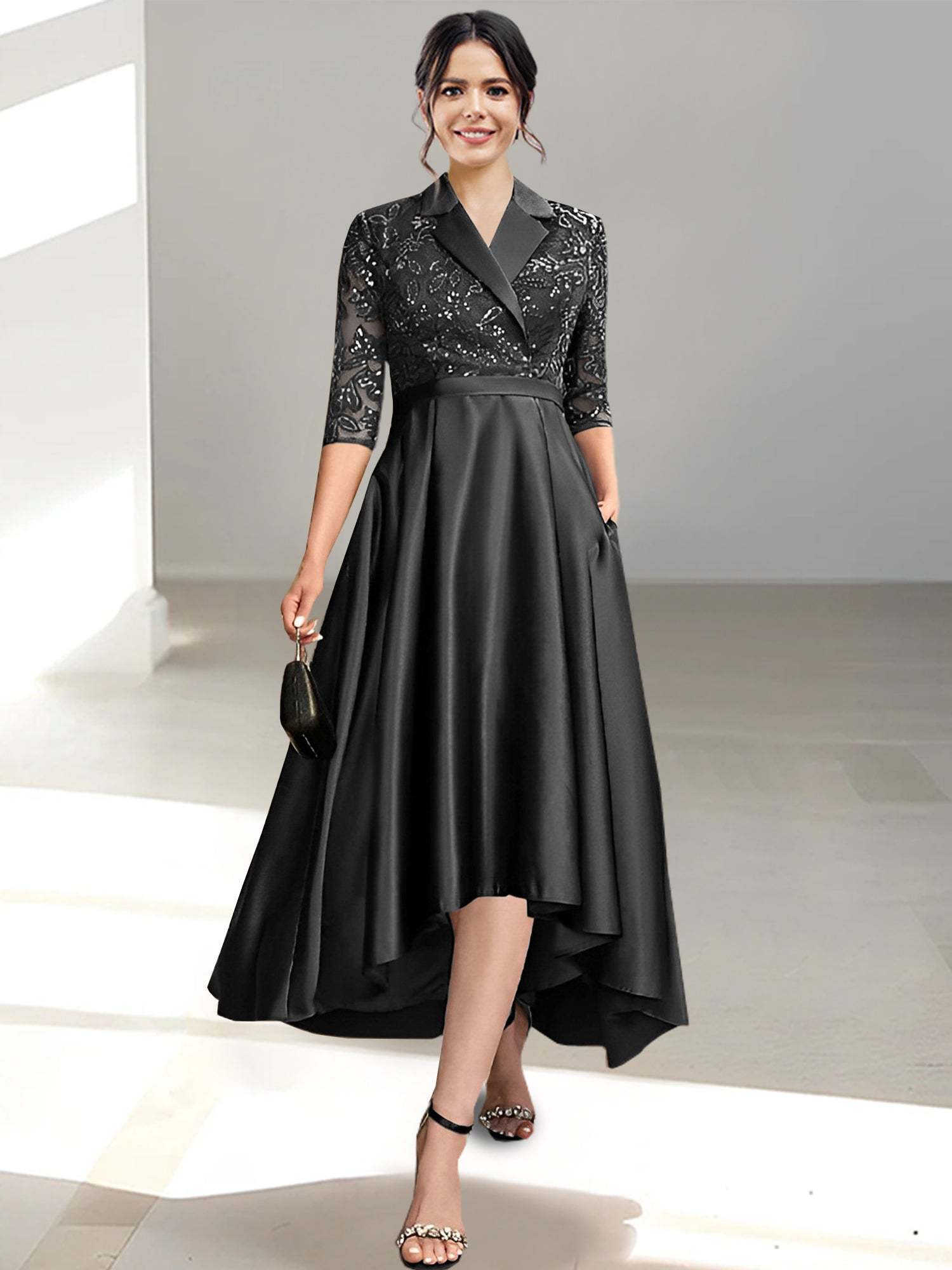 V-Neck Tea-Length Sheath/Column Dresses for the Mother of the Bride