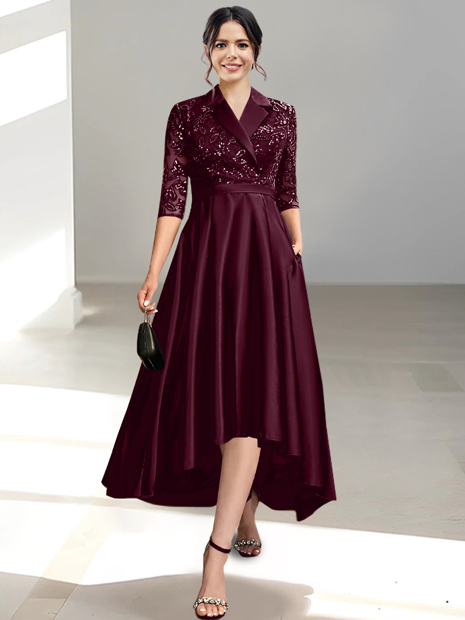 V-Neck Tea-Length Sheath/Column Dresses for the Mother of the Bride