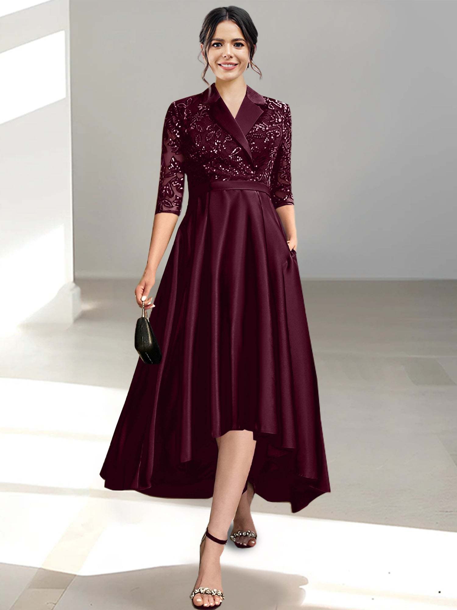 V-Neck Tea-Length Sheath/Column Dresses for the Mother of the Bride