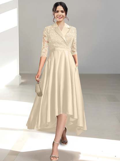 V-Neck Tea-Length Sheath/Column Dresses for the Mother of the Bride