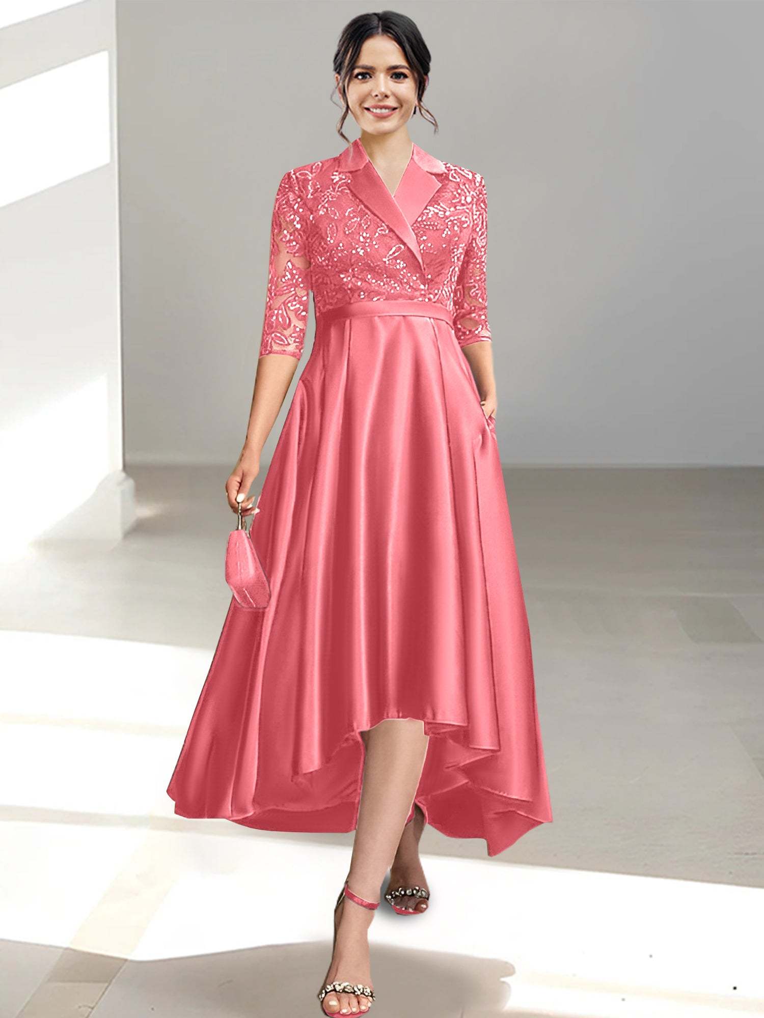 V-Neck Tea-Length Sheath/Column Dresses for the Mother of the Bride