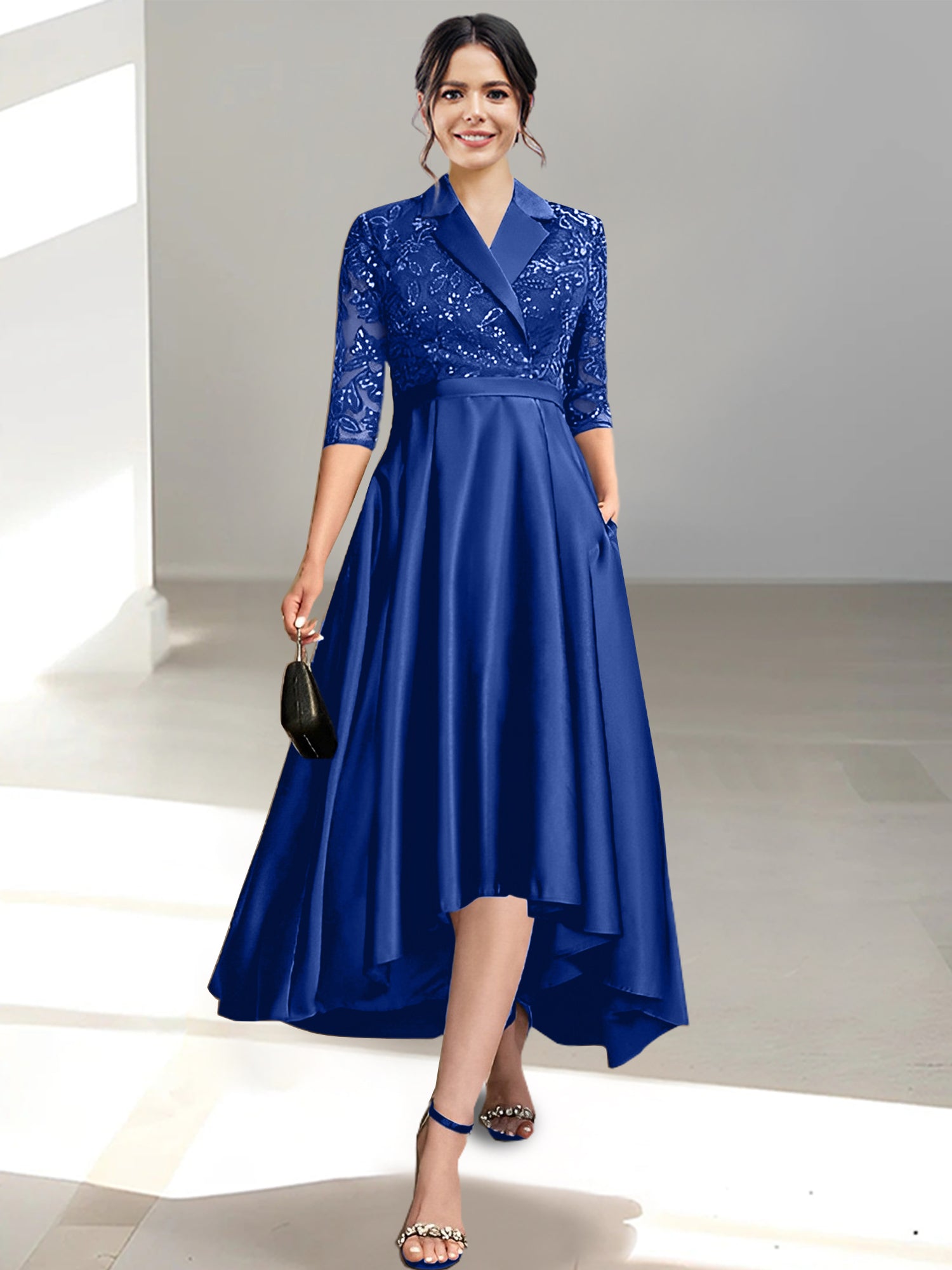 V-Neck Tea-Length Sheath/Column Dresses for the Mother of the Bride