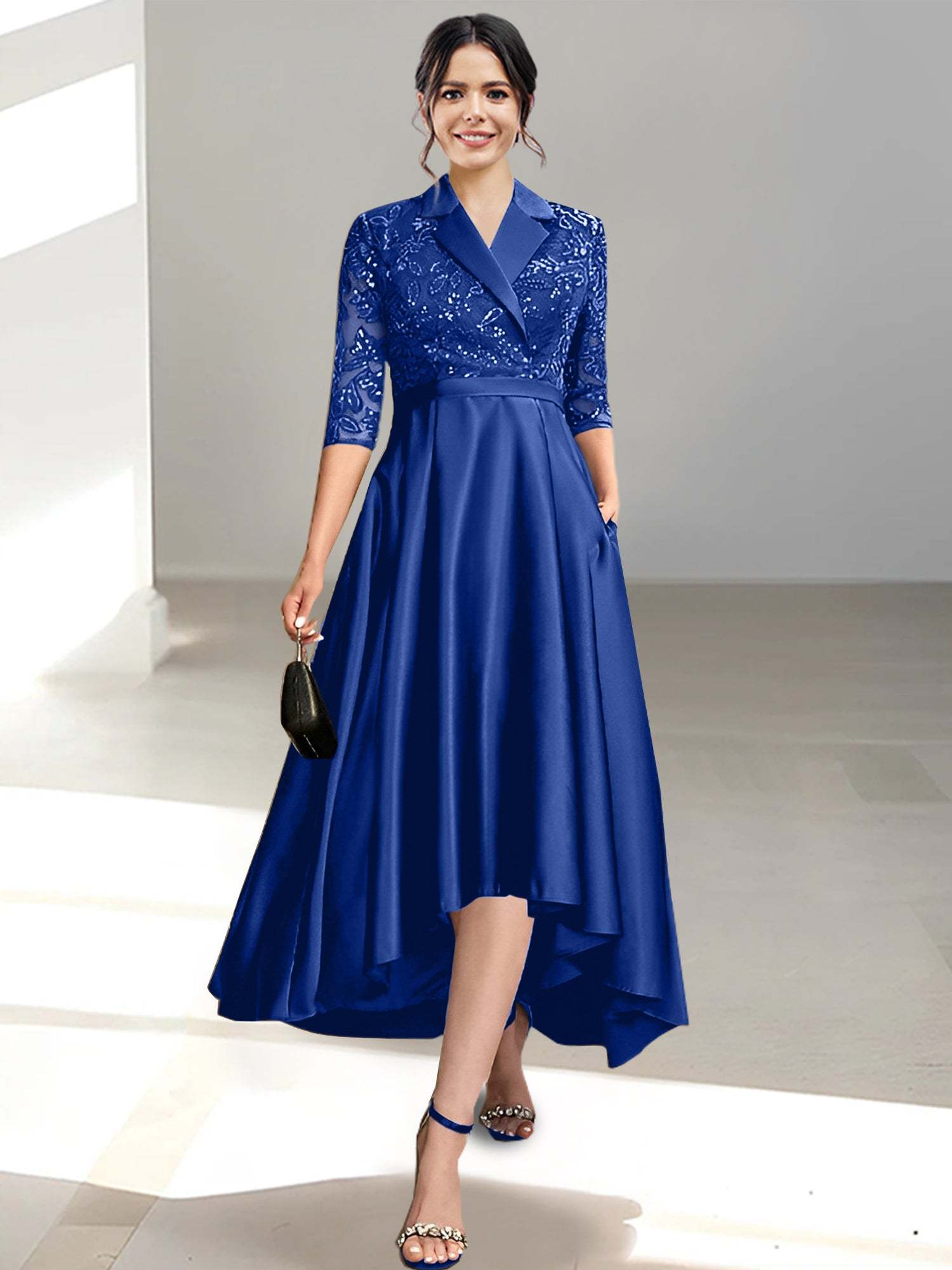 V-Neck Tea-Length Sheath/Column Dresses for the Mother of the Bride