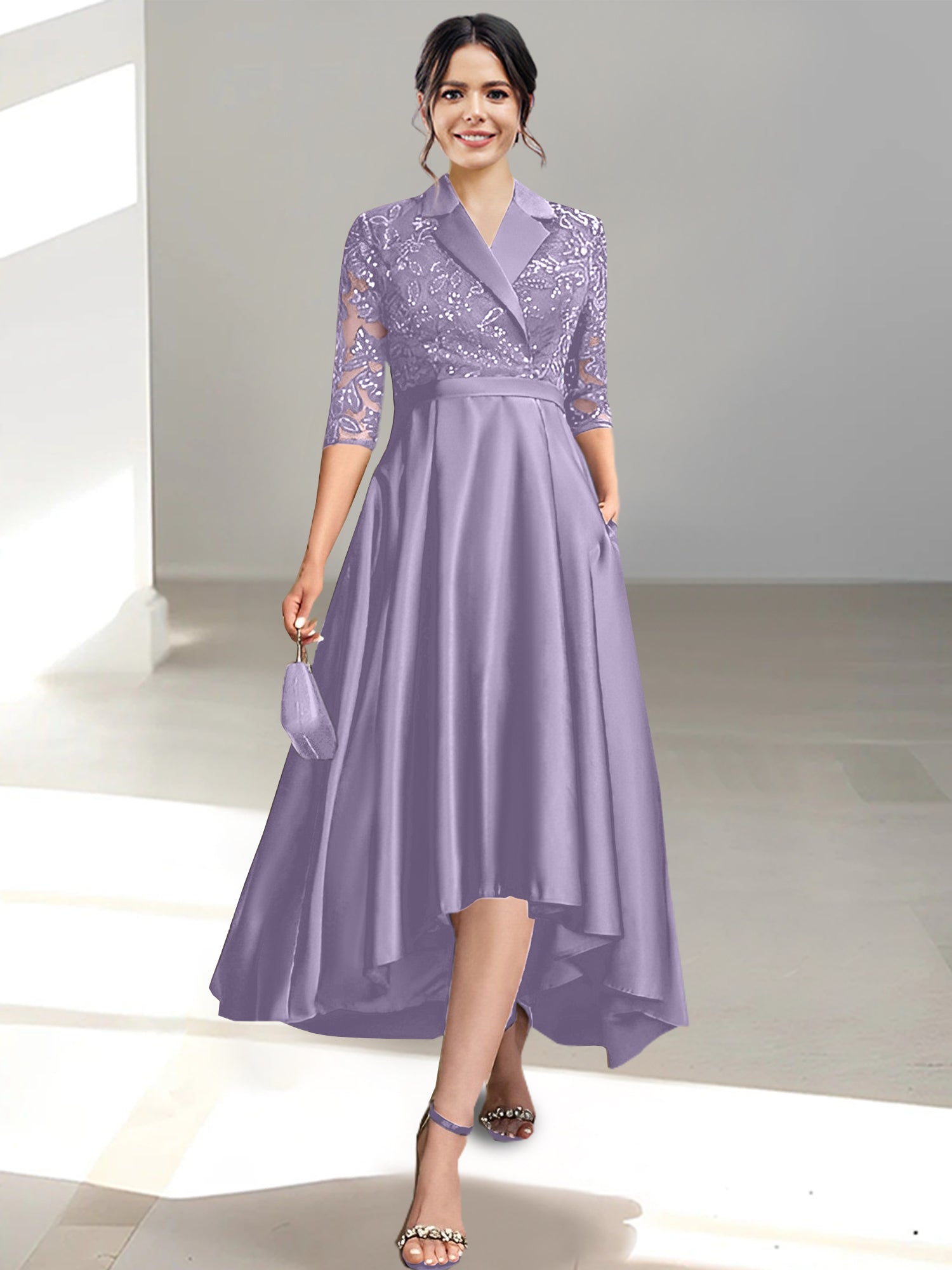 V-Neck Tea-Length Sheath/Column Dresses for the Mother of the Bride