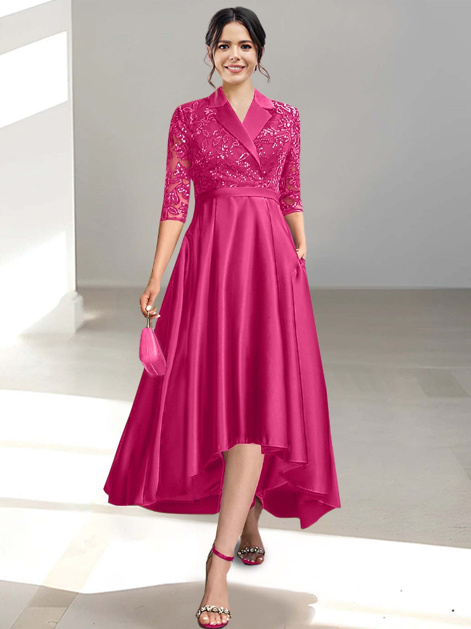 V-Neck Tea-Length Sheath/Column Dresses for the Mother of the Bride