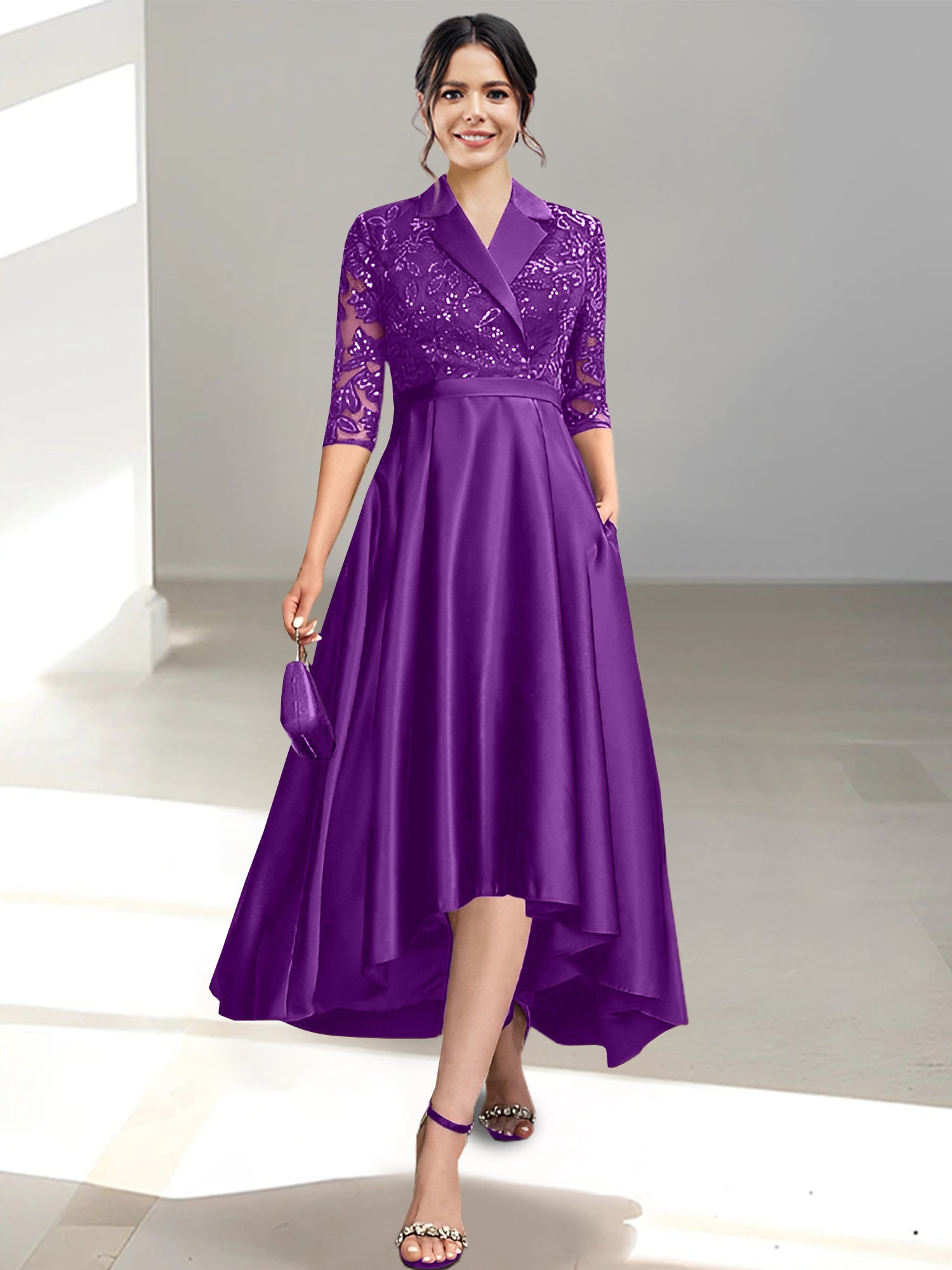 V-Neck Tea-Length Sheath/Column Dresses for the Mother of the Bride