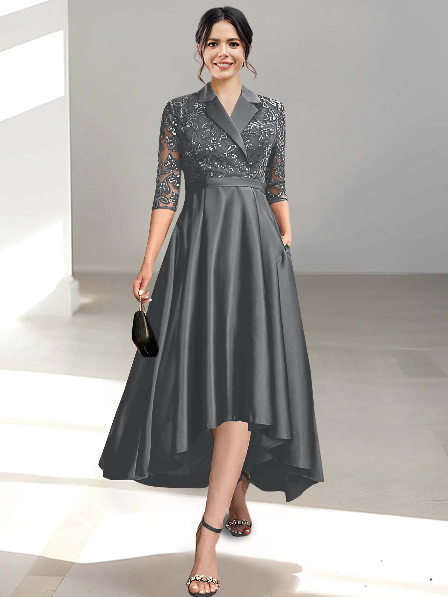 V-Neck Tea-Length Sheath/Column Dresses for the Mother of the Bride