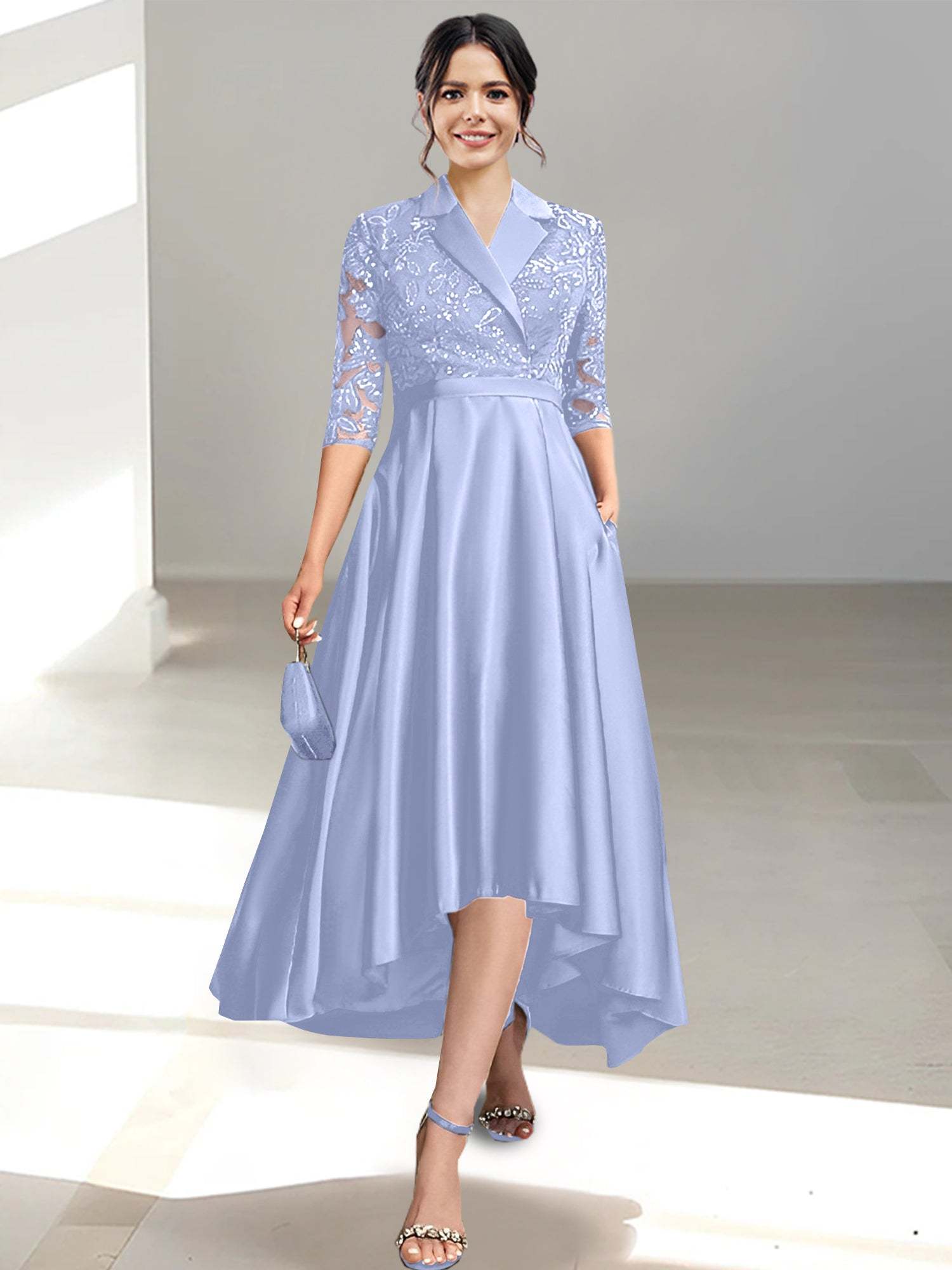 V-Neck Tea-Length Sheath/Column Dresses for the Mother of the Bride