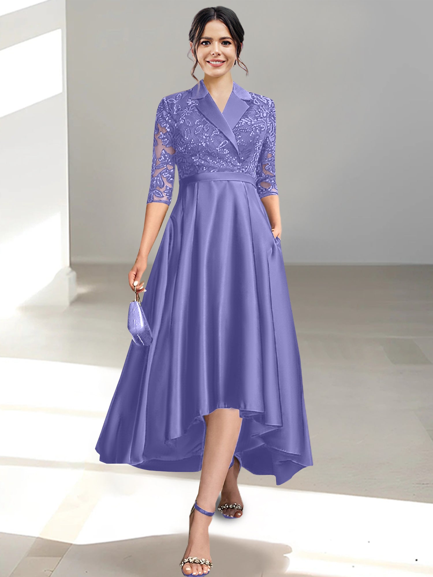 V-Neck Tea-Length Sheath/Column Dresses for the Mother of the Bride