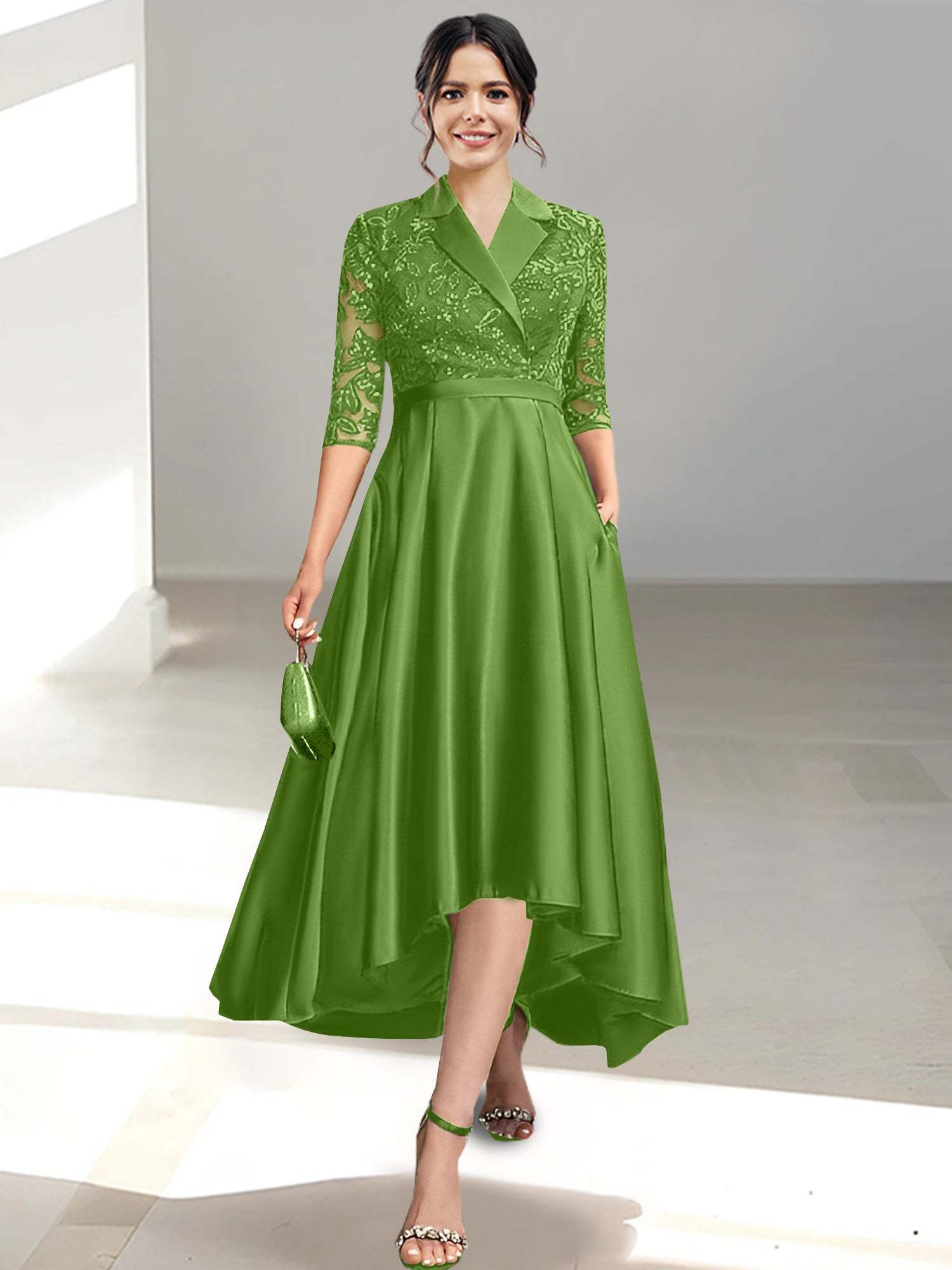 V-Neck Tea-Length Sheath/Column Dresses for the Mother of the Bride