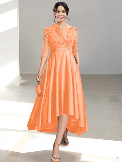 V-Neck Tea-Length Sheath/Column Dresses for the Mother of the Bride