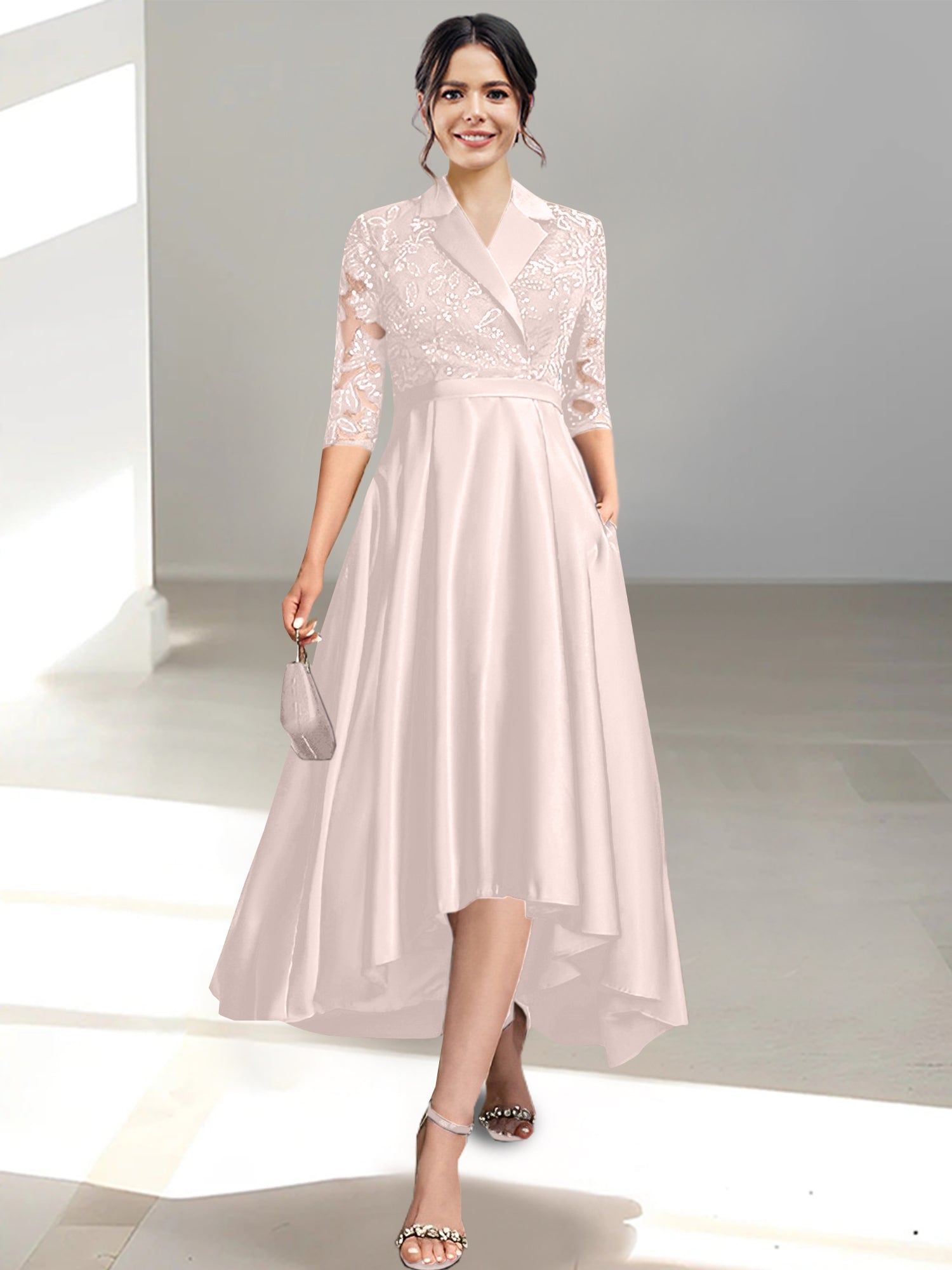 V-Neck Tea-Length Sheath/Column Dresses for the Mother of the Bride