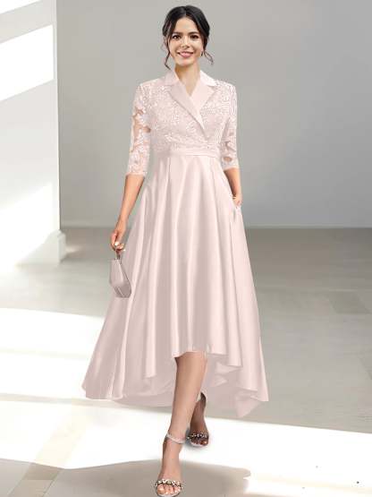 V-Neck Tea-Length Sheath/Column Dresses for the Mother of the Bride