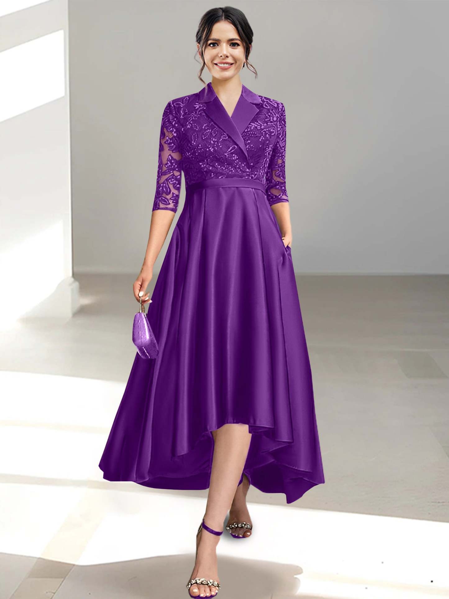 V-Neck Tea-Length Sheath/Column Dresses for the Mother of the Bride