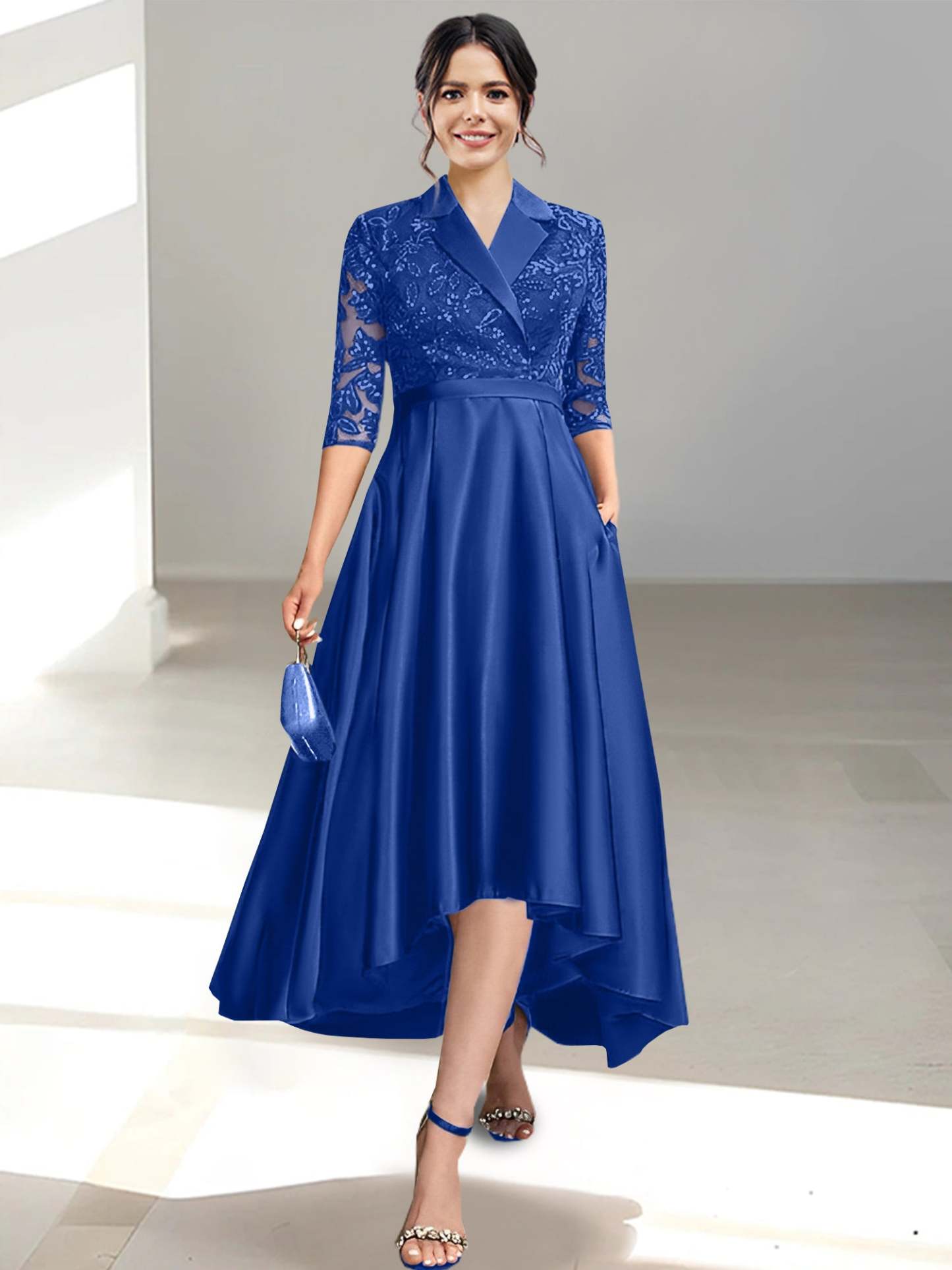 V-Neck Tea-Length Sheath/Column Dresses for the Mother of the Bride