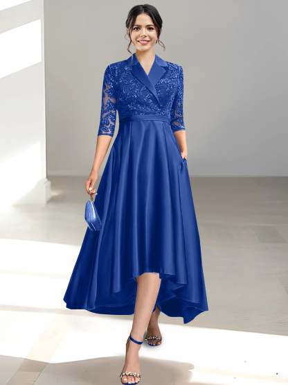 V-Neck Tea-Length Sheath/Column Dresses for the Mother of the Bride