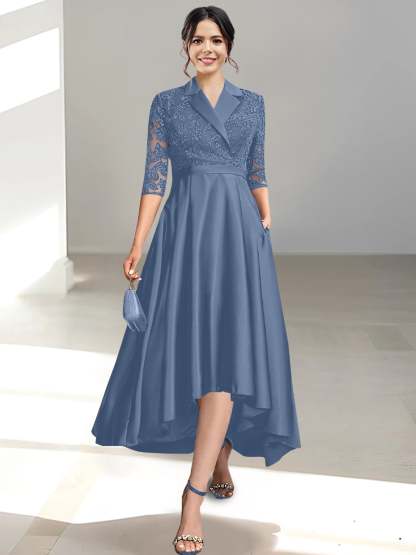 V-Neck Tea-Length Sheath/Column Dresses for the Mother of the Bride
