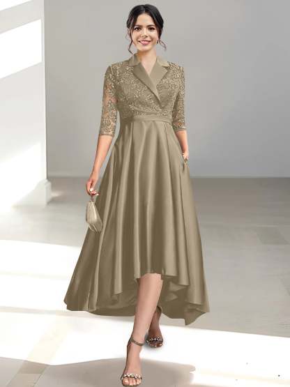 V-Neck Tea-Length Sheath/Column Dresses for the Mother of the Bride