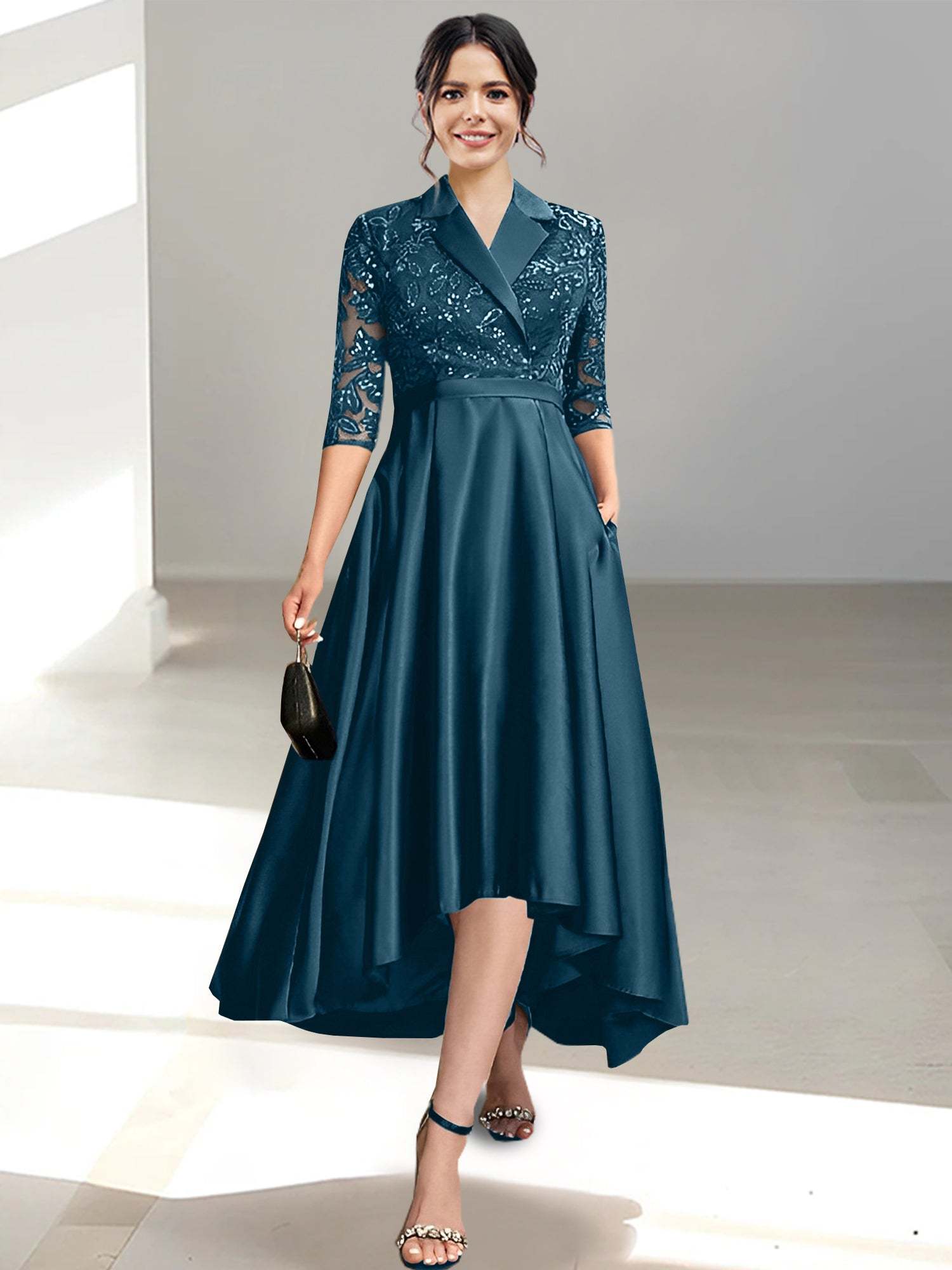V-Neck Tea-Length Sheath/Column Dresses for the Mother of the Bride
