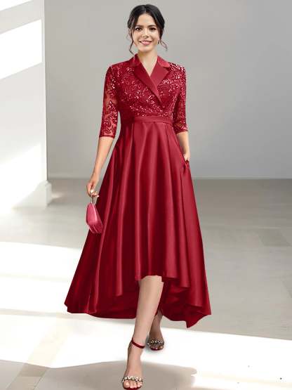 V-Neck Tea-Length Sheath/Column Dresses for the Mother of the Bride