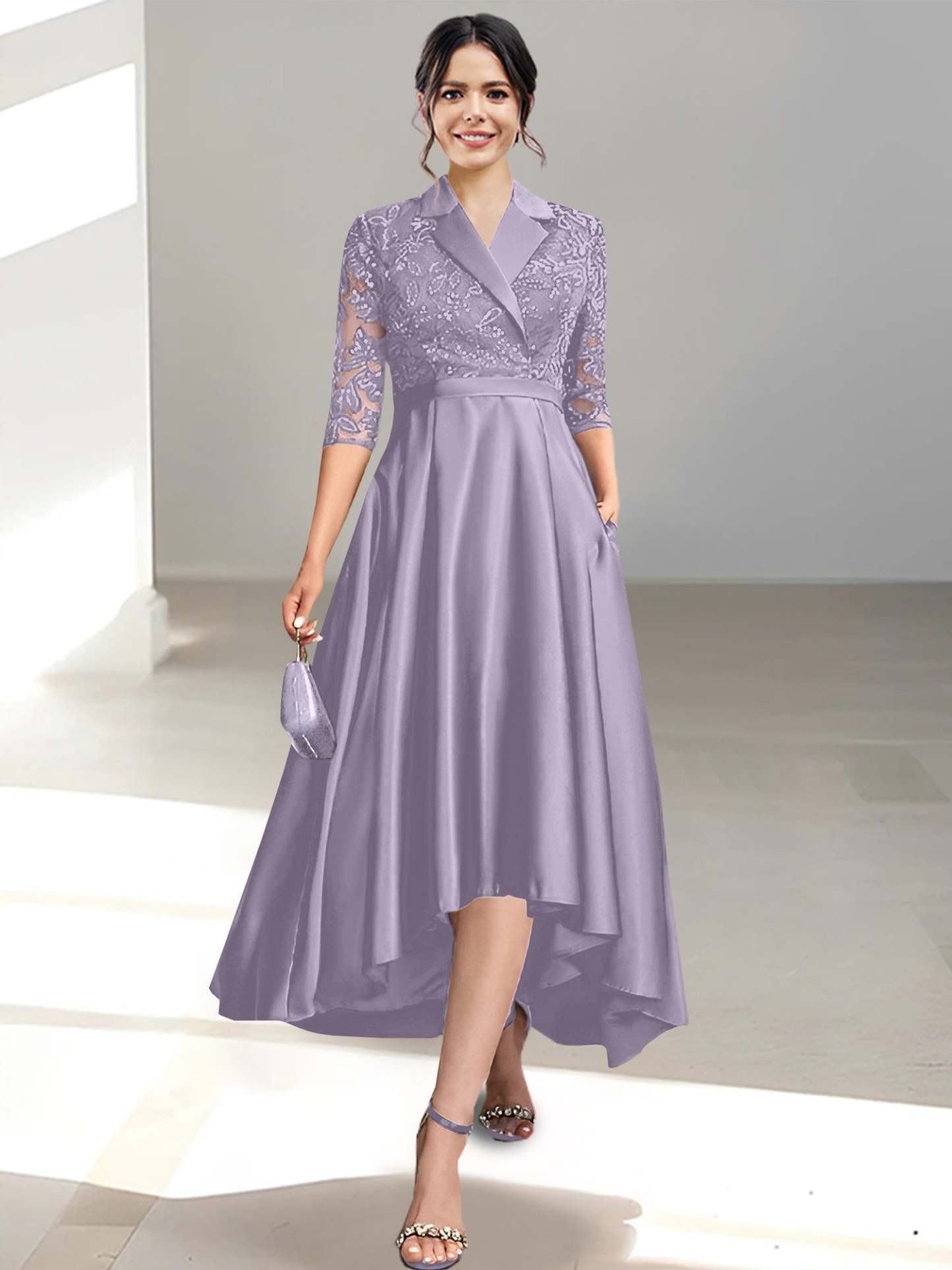 V-Neck Tea-Length Sheath/Column Dresses for the Mother of the Bride