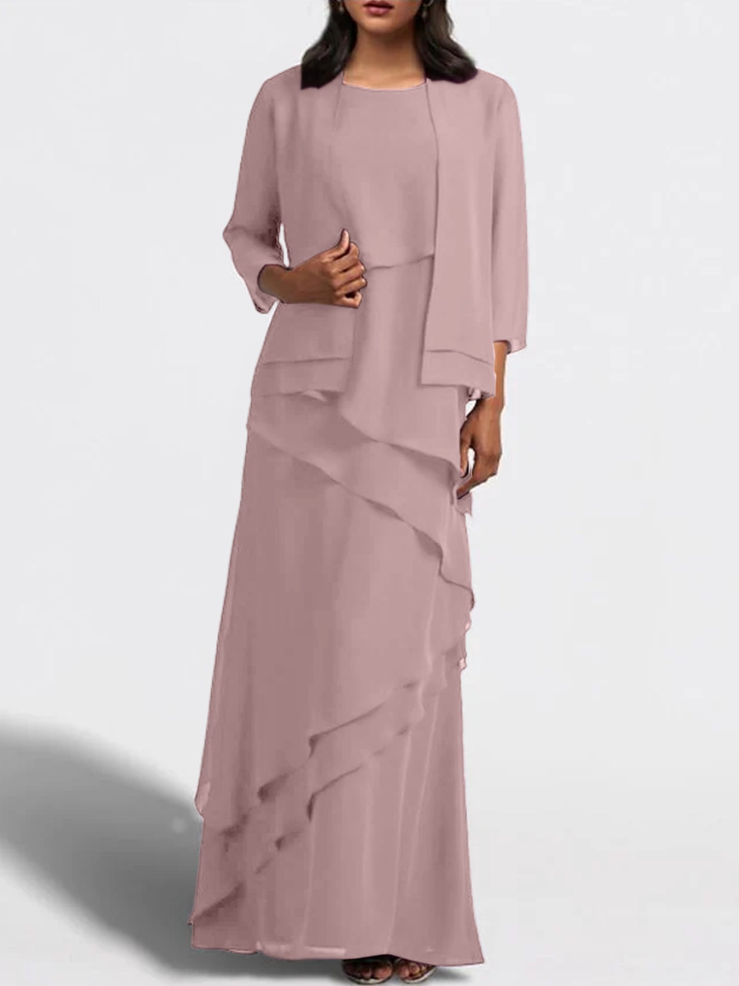 Floor-Length Mother of the Bride Sheath Dress with Matching Jacket