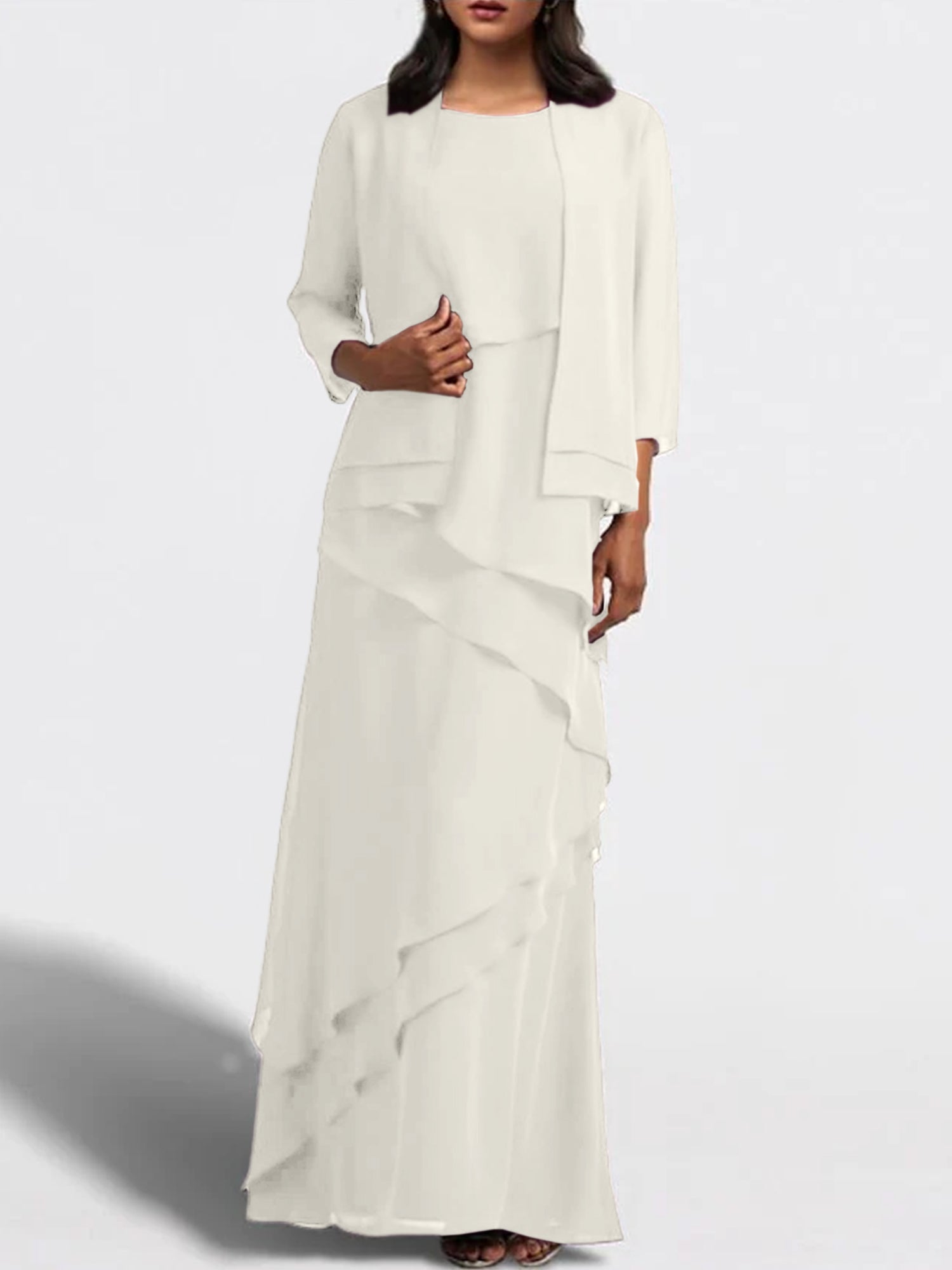 Floor-Length Mother of the Bride Sheath Dress with Matching Jacket