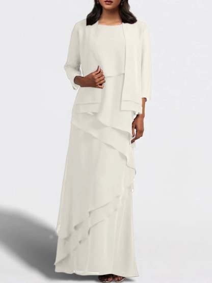Floor-Length Mother of the Bride Sheath Dress with Matching Jacket