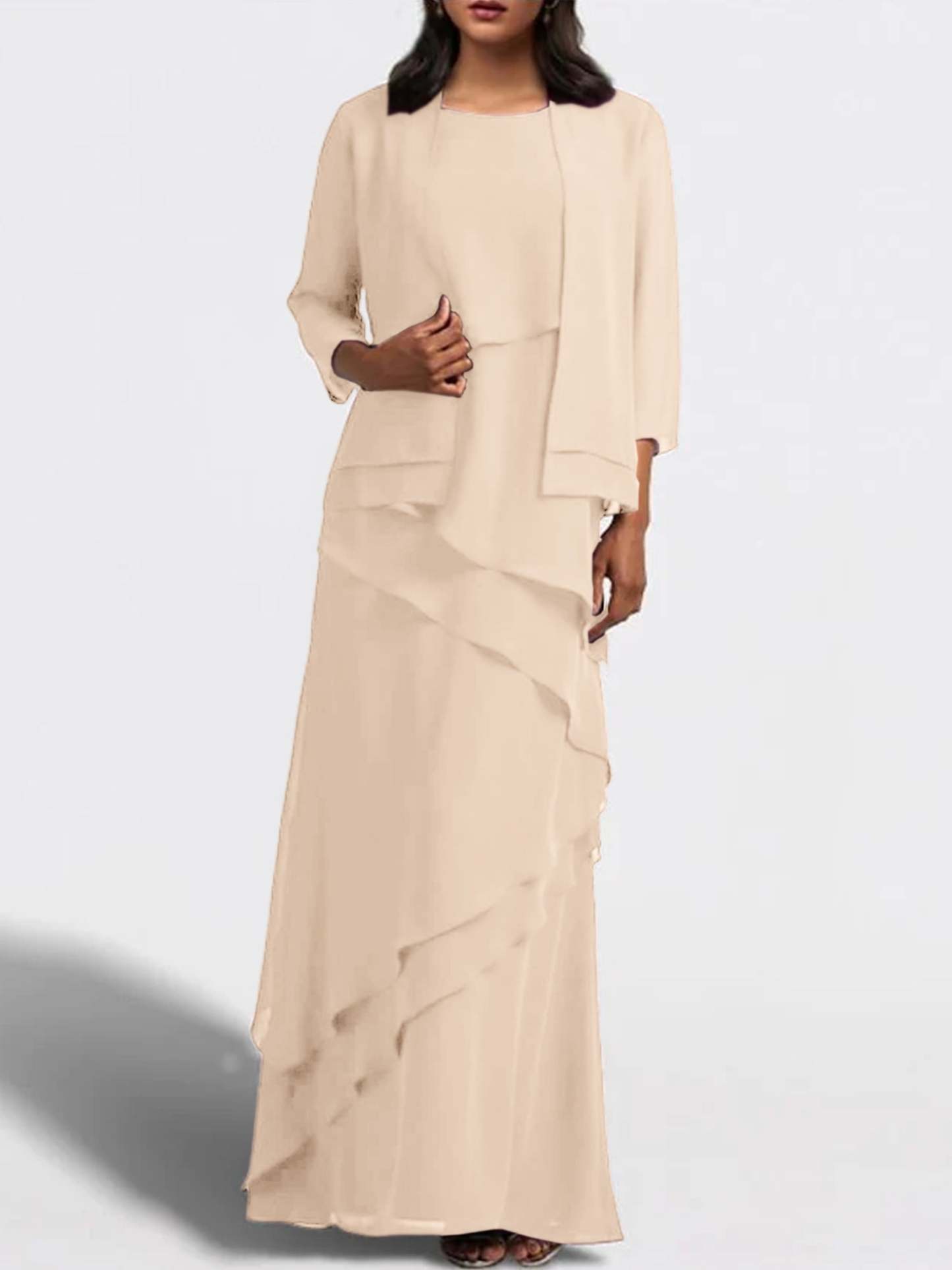 Floor-Length Mother of the Bride Sheath Dress with Matching Jacket