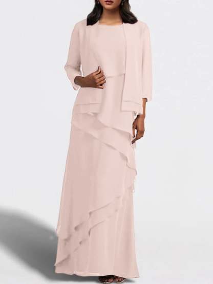 Floor-Length Mother of the Bride Sheath Dress with Matching Jacket