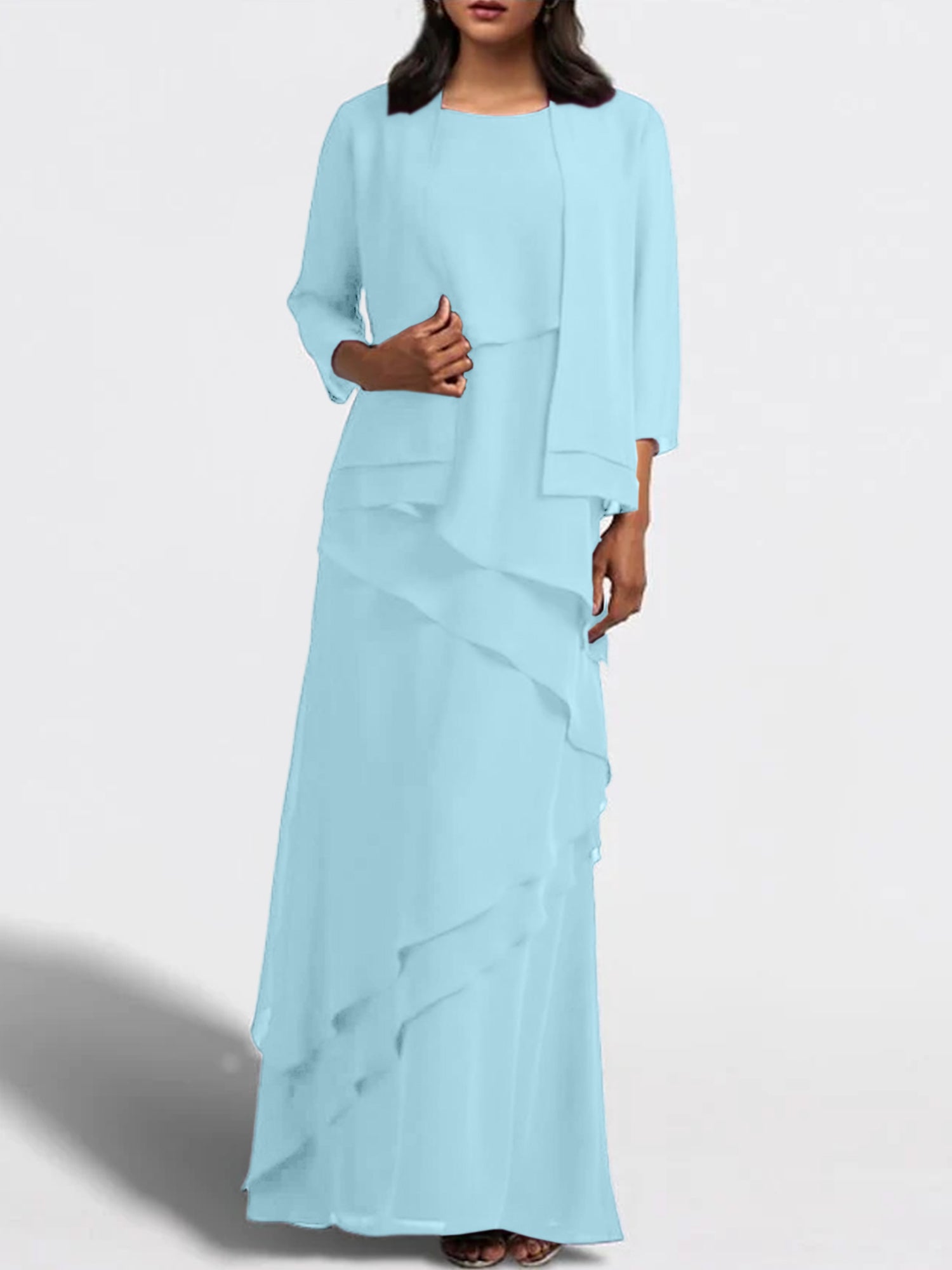 Floor-Length Mother of the Bride Sheath Dress with Matching Jacket