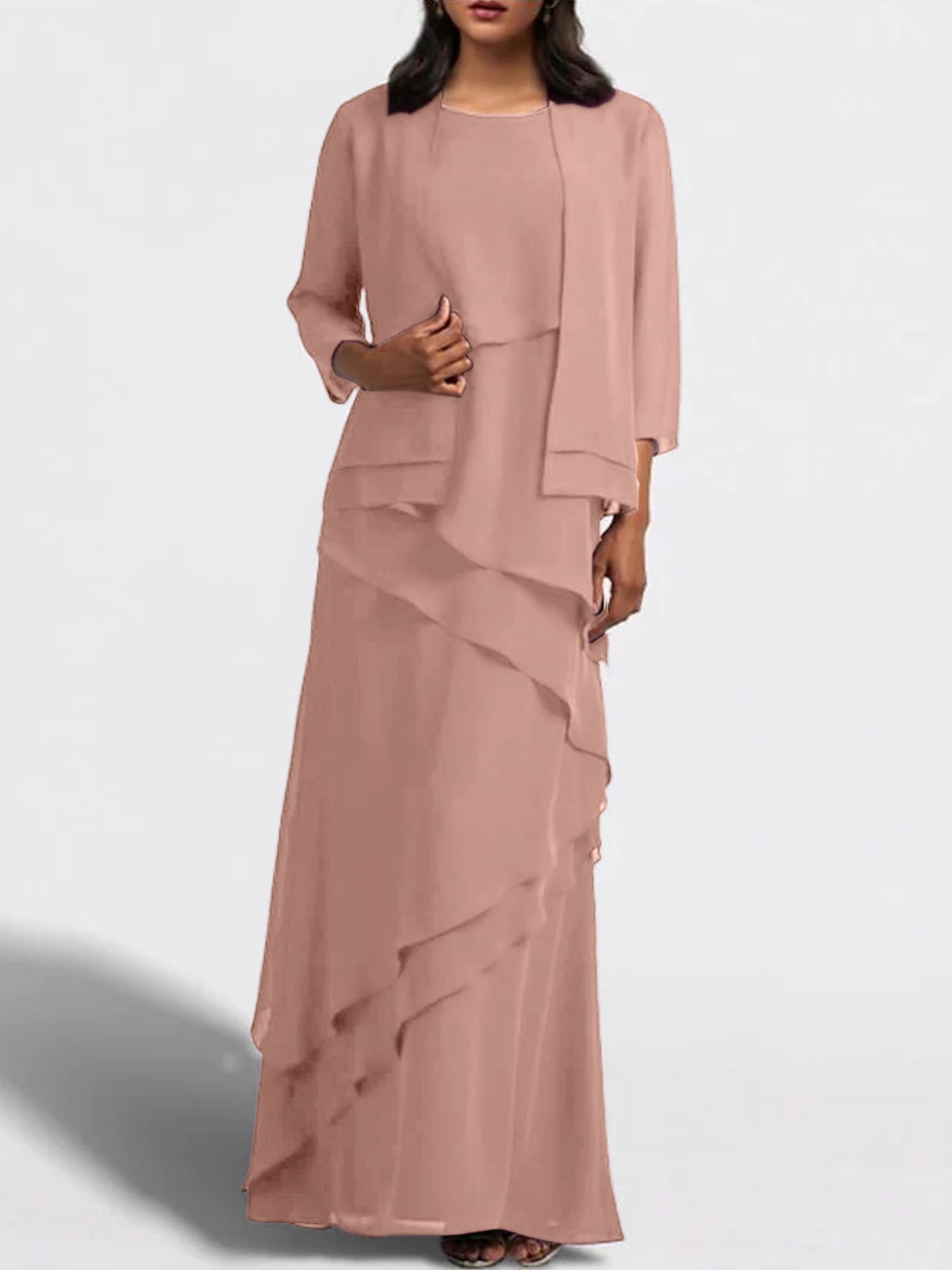 Floor-Length Mother of the Bride Sheath Dress with Matching Jacket