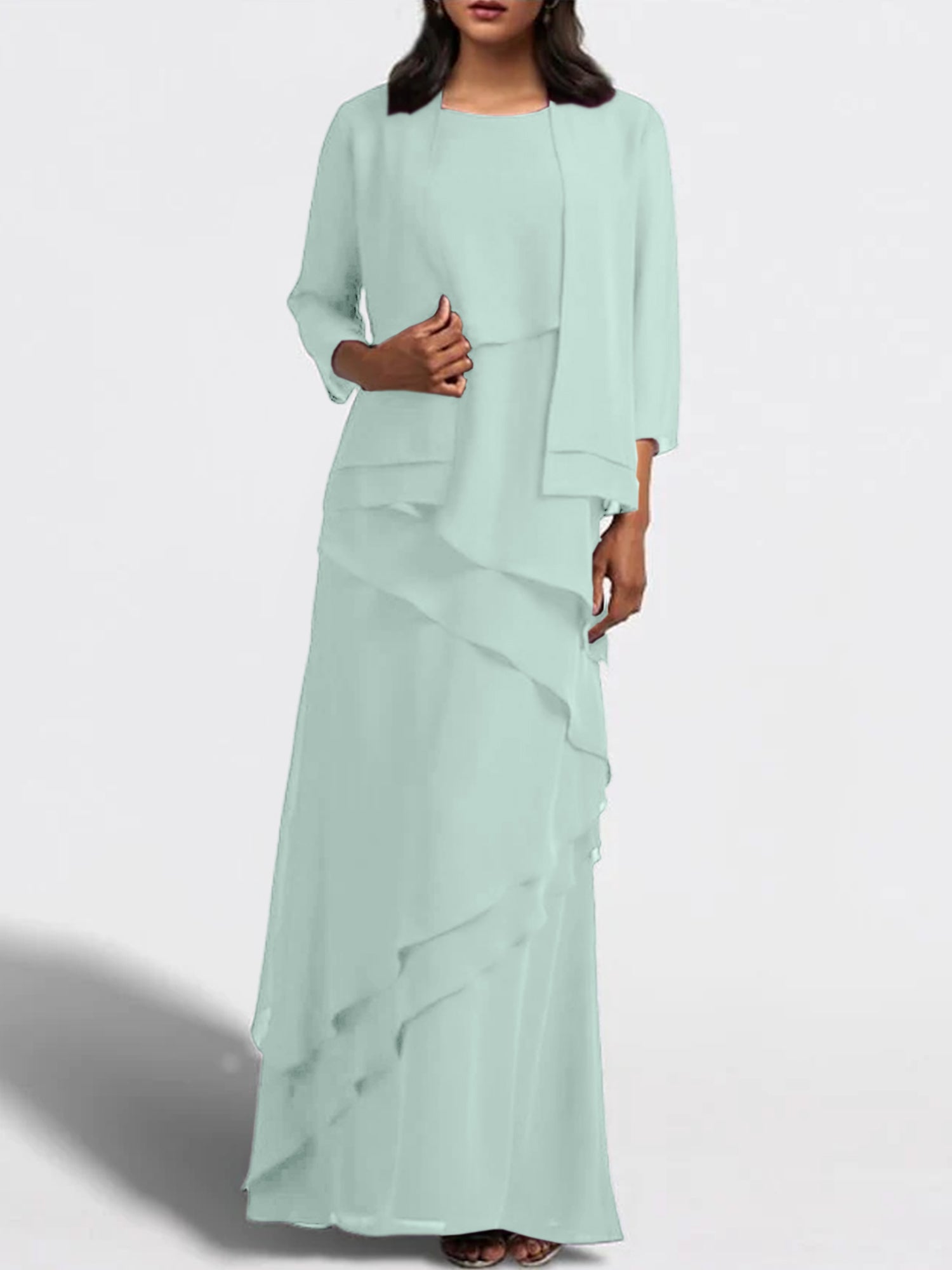 Floor-Length Mother of the Bride Sheath Dress with Matching Jacket