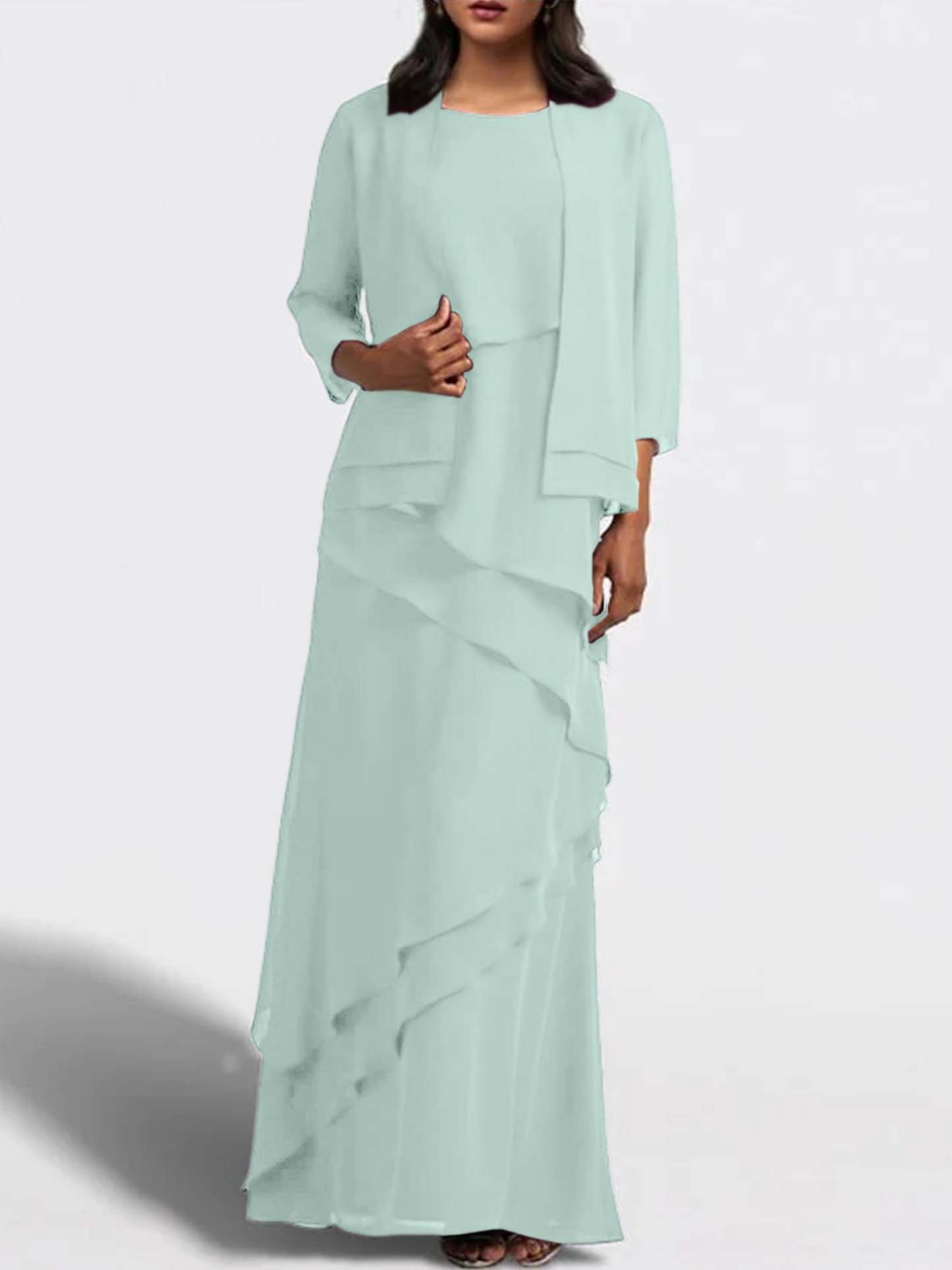 Floor-Length Mother of the Bride Sheath Dress with Matching Jacket