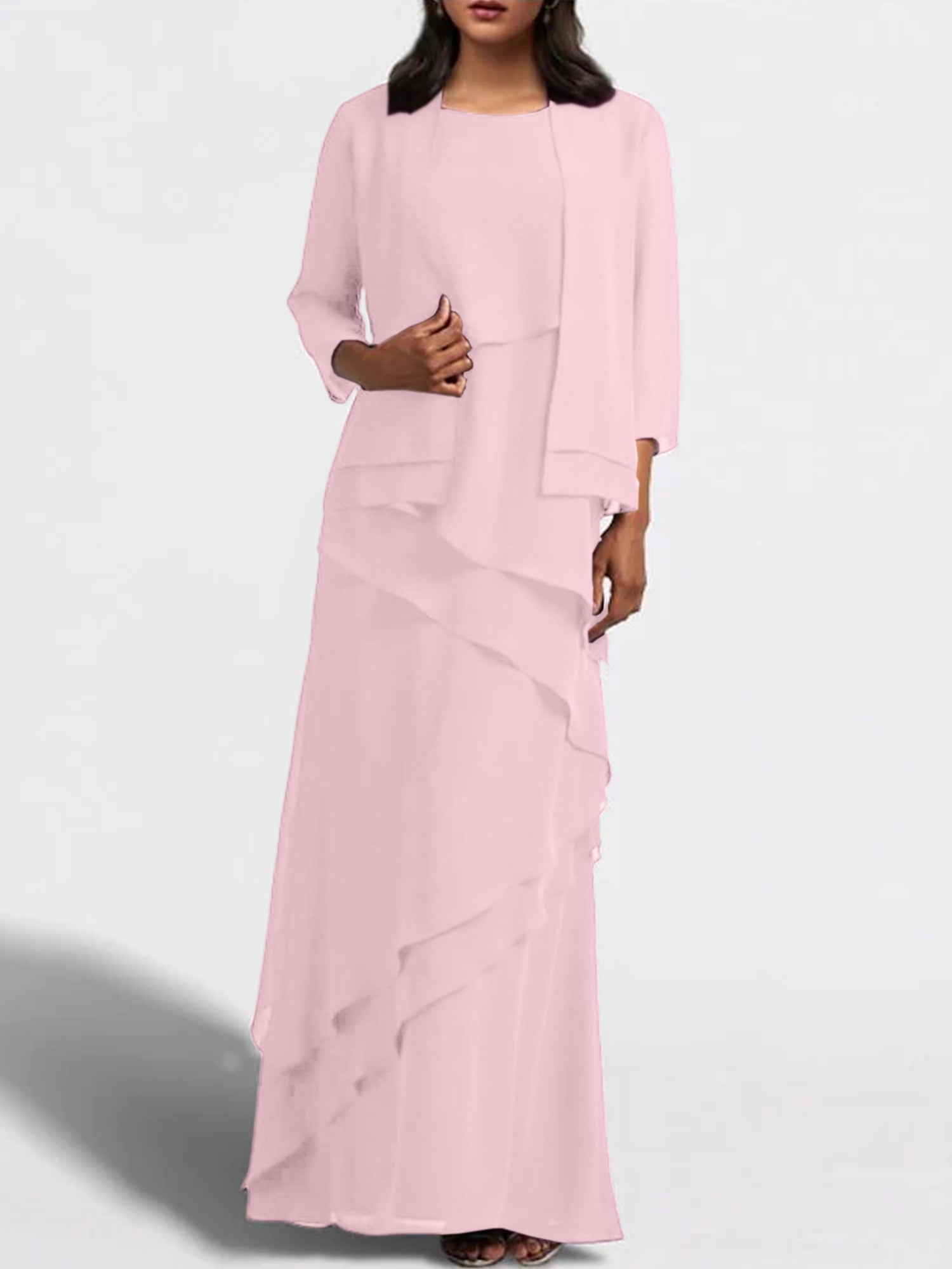 Floor-Length Mother of the Bride Sheath Dress with Matching Jacket