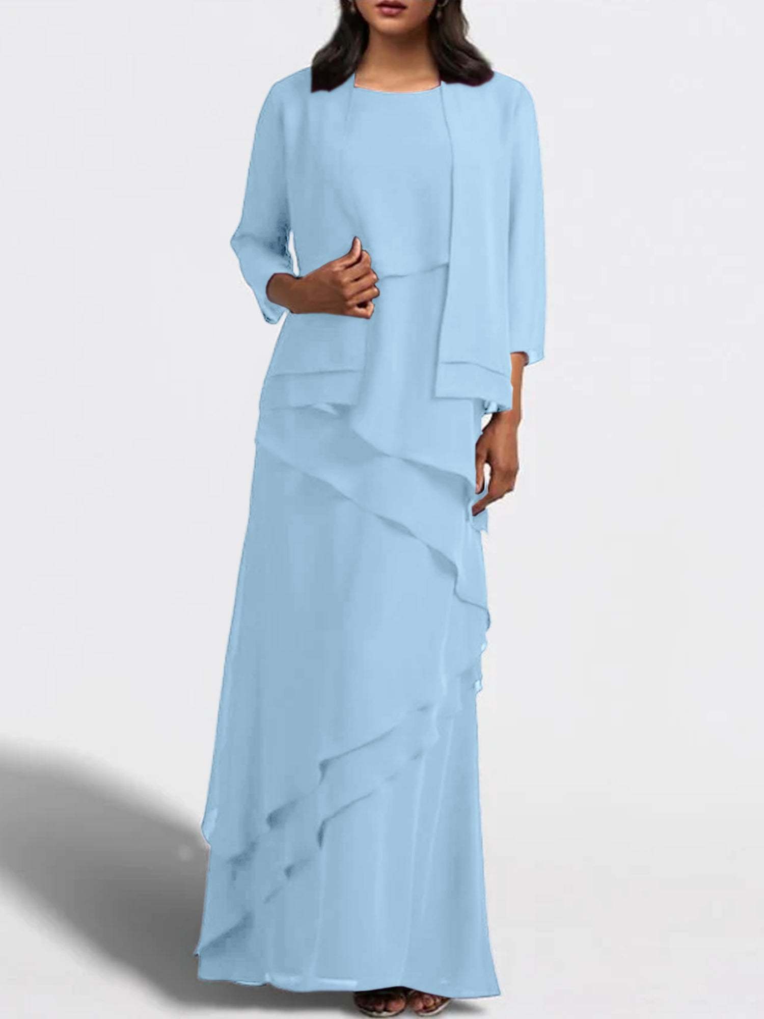 Floor-Length Mother of the Bride Sheath Dress with Matching Jacket