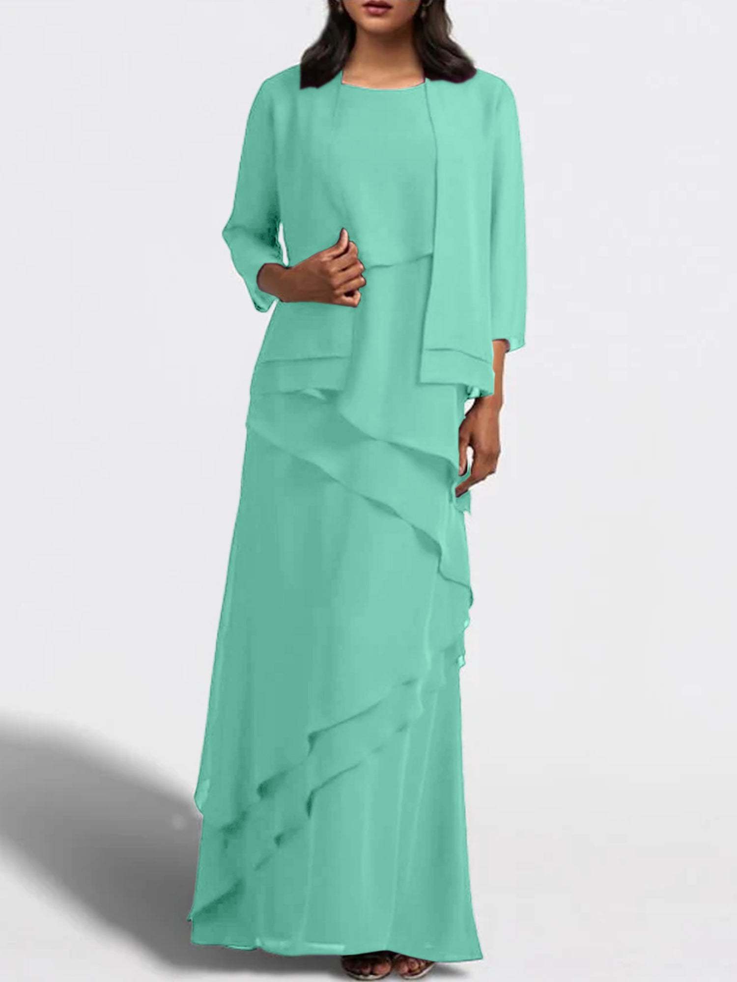 Floor-Length Mother of the Bride Sheath Dress with Matching Jacket