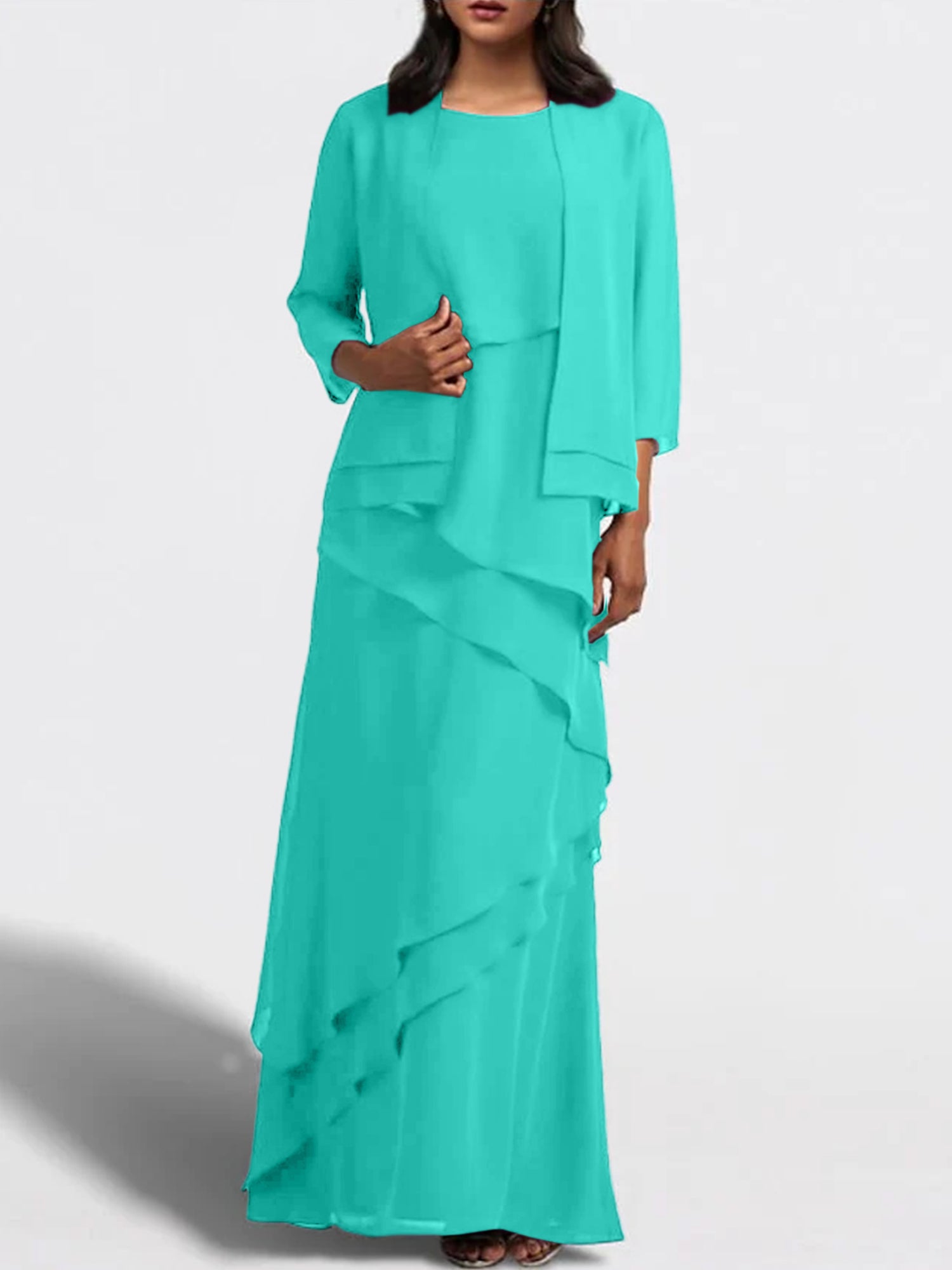 Floor-Length Mother of the Bride Sheath Dress with Matching Jacket