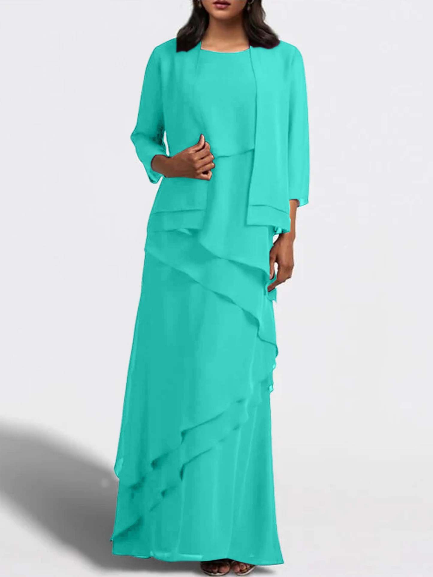 Floor-Length Mother of the Bride Sheath Dress with Matching Jacket