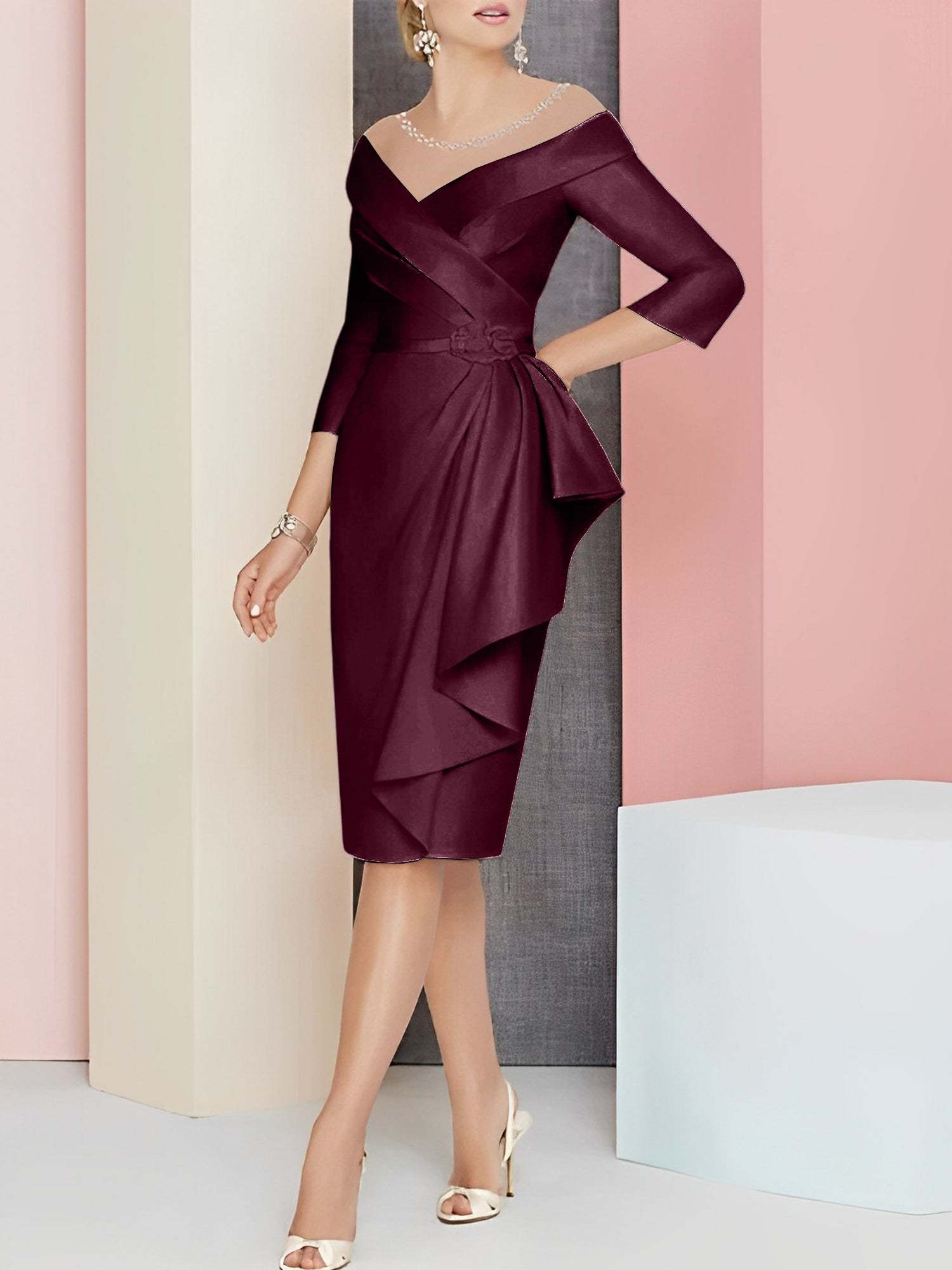 Knee-Length V-Neck Sheath/Column Mother of the Bride Dresses