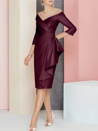 Knee-Length V-Neck Sheath/Column Mother of the Bride Dresses