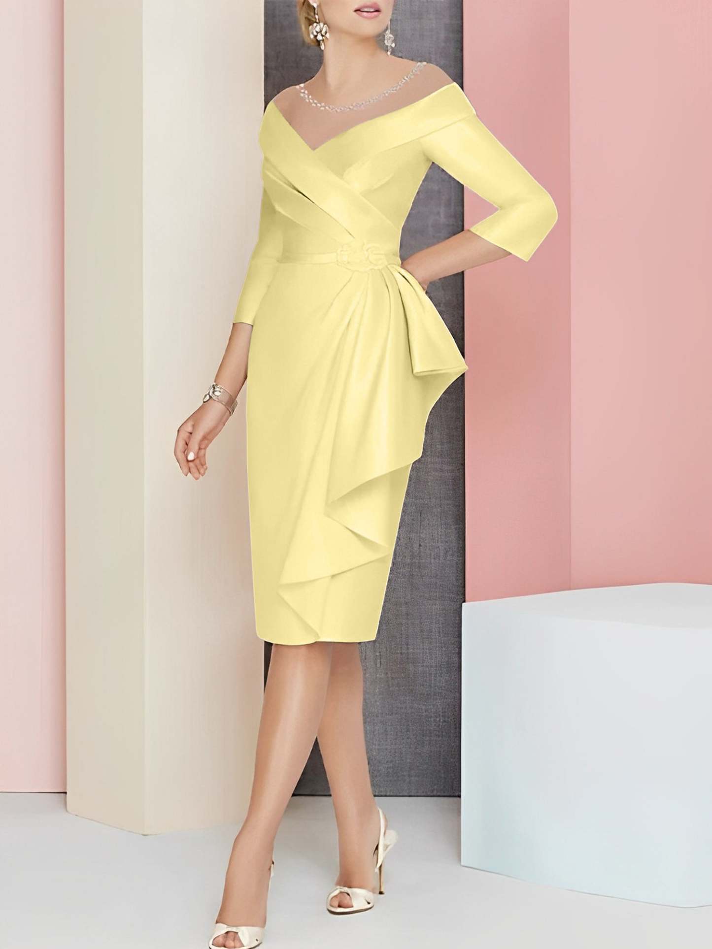 Knee-Length V-Neck Sheath/Column Mother of the Bride Dresses