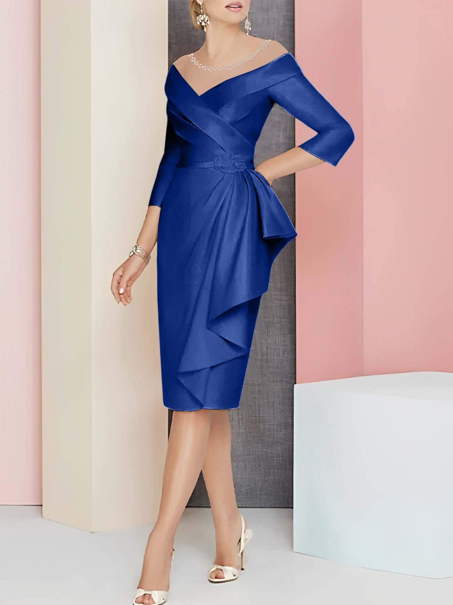 Knee-Length V-Neck Sheath/Column Mother of the Bride Dresses